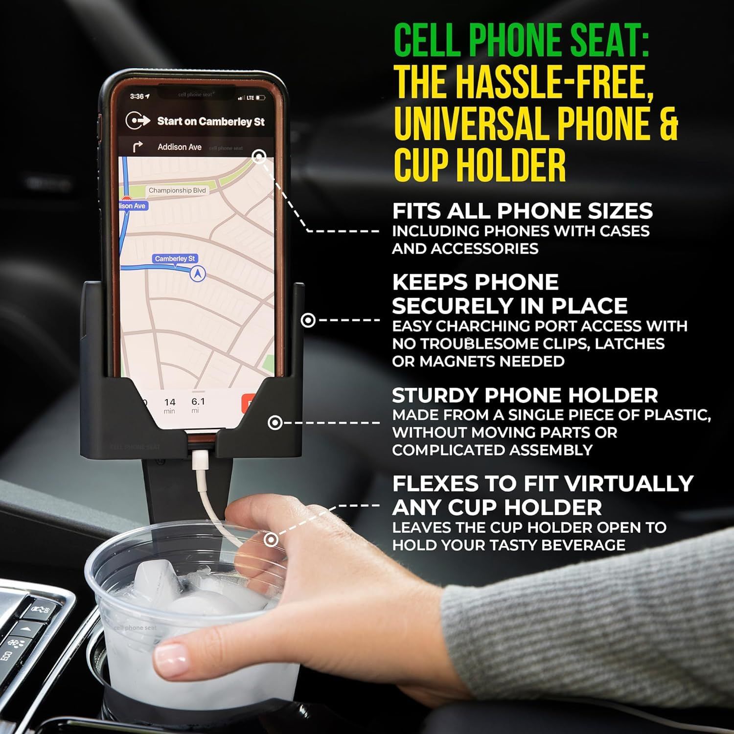 CELL PHONE SEAT - Cup Holder Phone Holders for Your Car and Truck, Cell Phone Car Mount, Smartphone, Android, Cases โ image 4