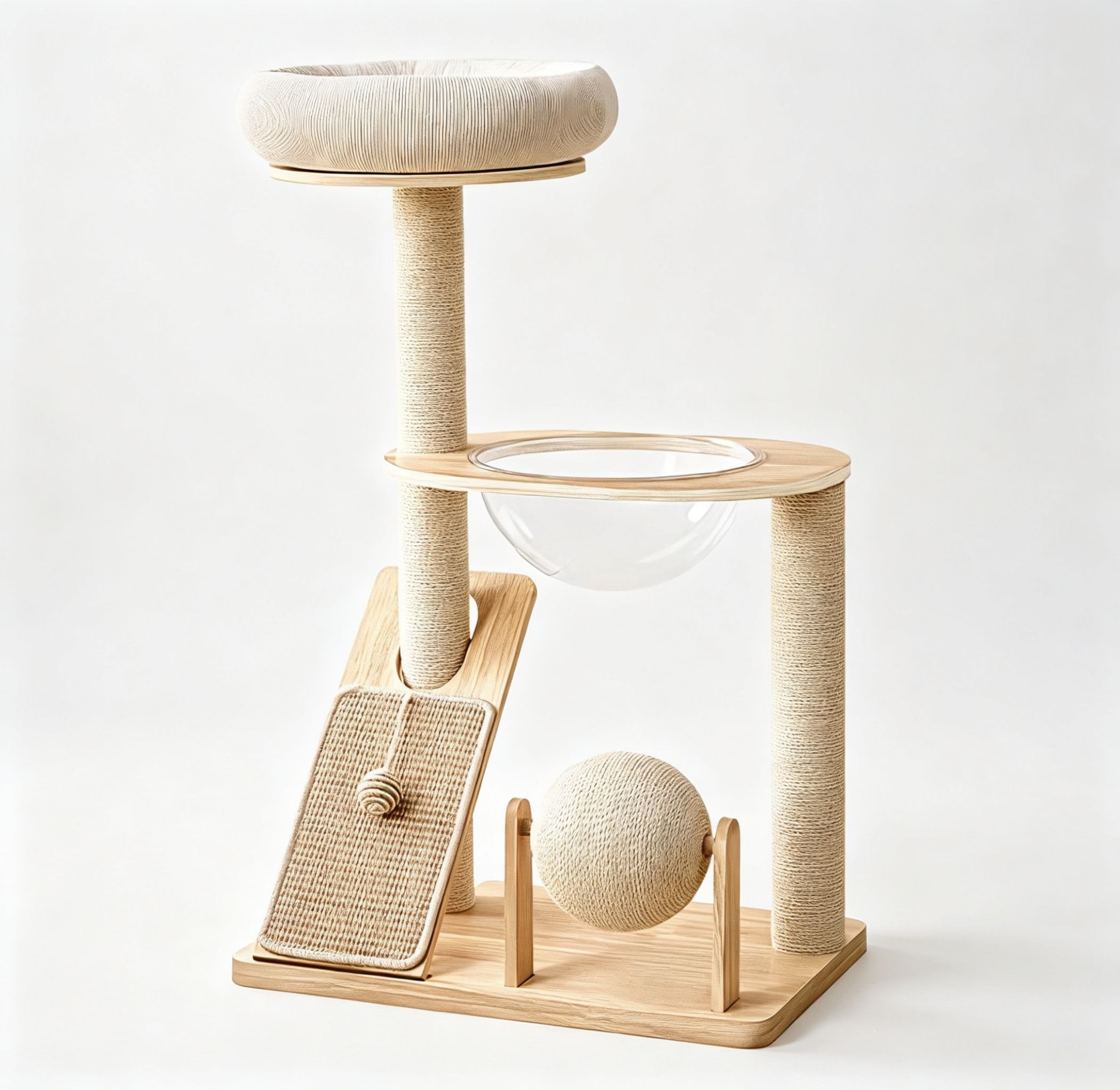 Rubber Wood & Acrylic Cat Tree (Wide) β image 2