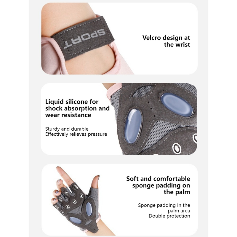 Pink - Size S - Women's Ice Silk Half-Finger Fitness Gloves, Silicone Shock-Absorbing, Anti-Slip, Breathable Sports Gloves — image 3