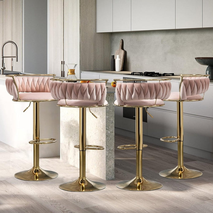 SERENITà Golden Swivel Upholstered Velvet Adjustable Height Counter Stool with Metal Frame Pink (Set of 2) — image 4