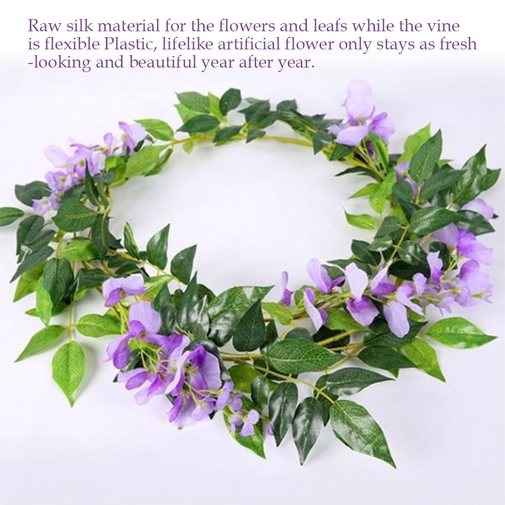 Artificial Flowers Wisteria Garland Vine Simulation Wreath Rattan Hanging Garland for Home Garden Ceremony Wedding Arch Floral Decor — image 3