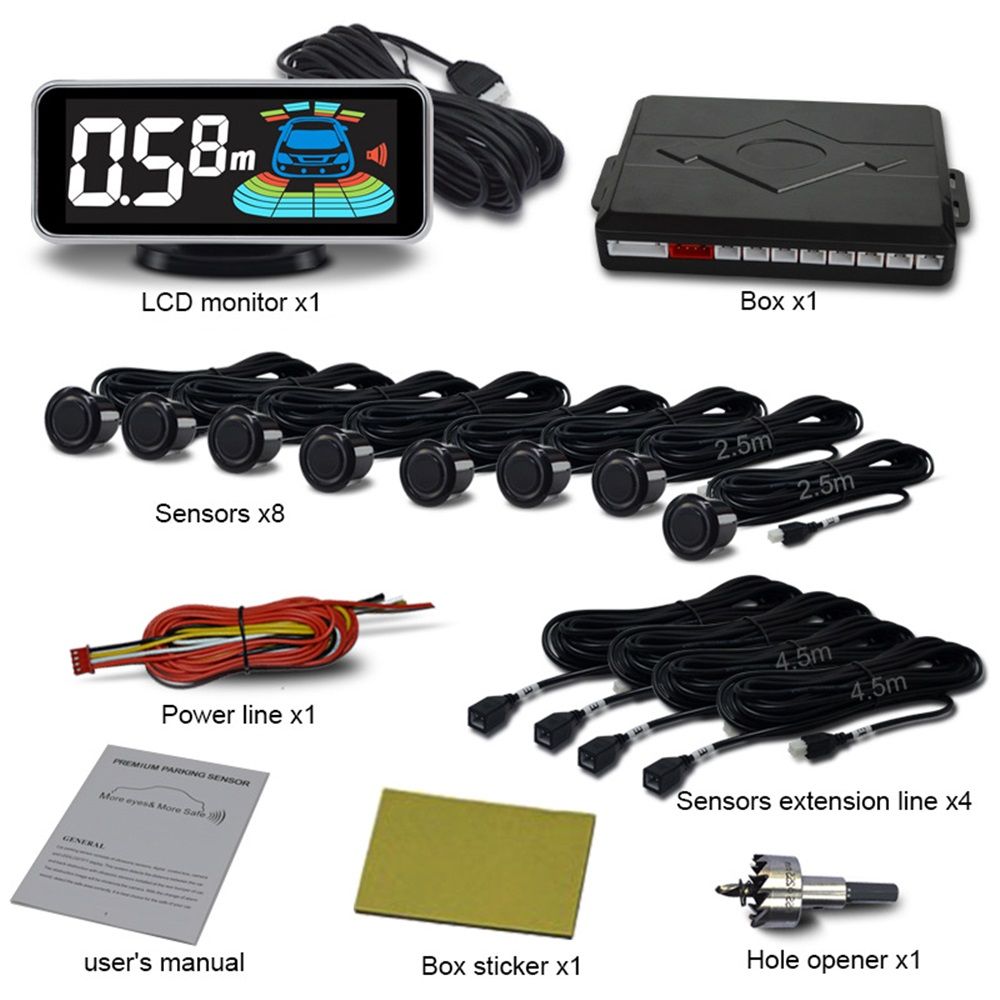 Backup Parktronic System Car Auto Vehicle Reverse with 8 Parking Sensors kit Distance Detection LCD Distance Display Sound Warning … — image 2