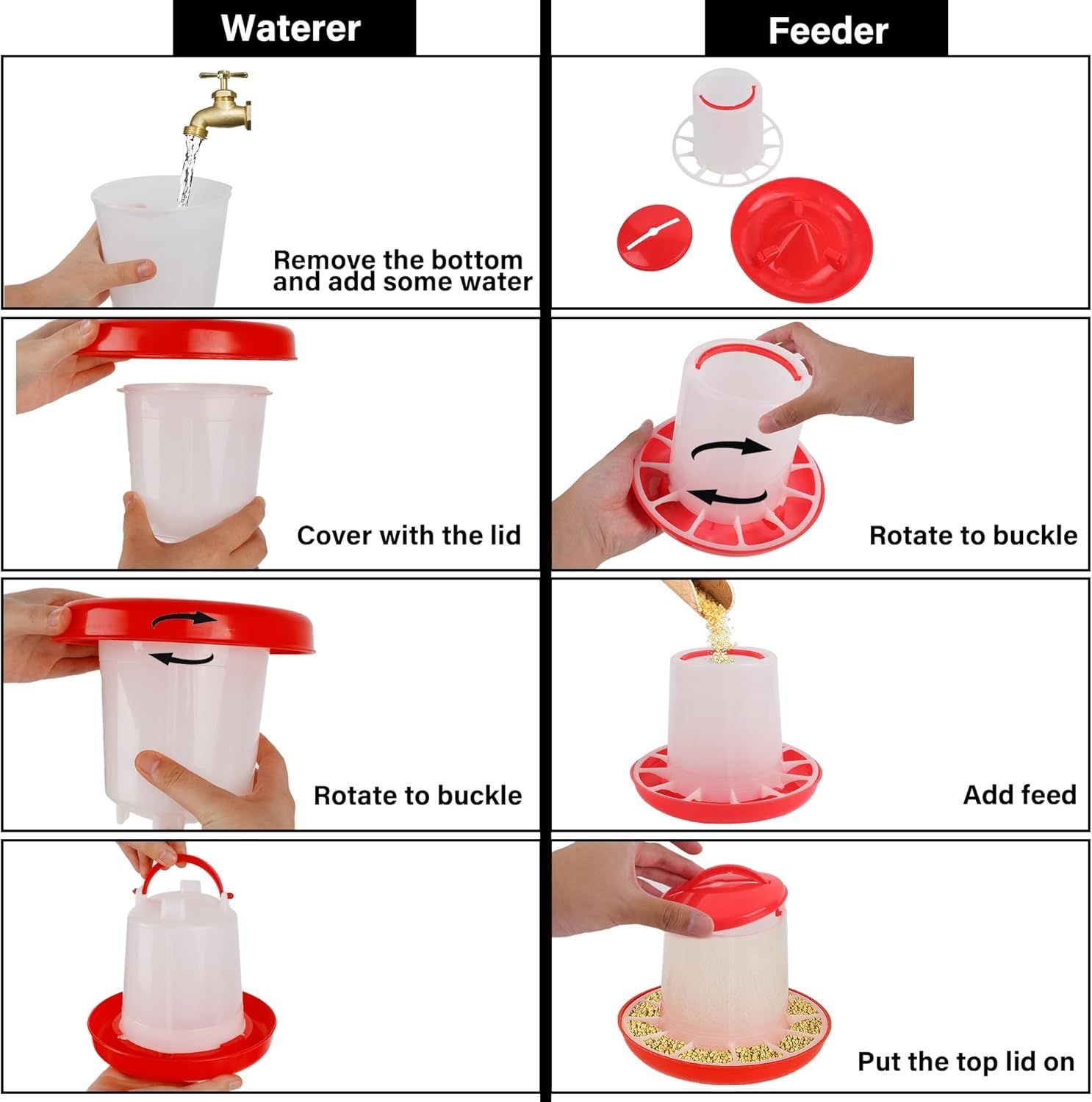 Chick Feeder and Waterer Set – 1 LB + 1 L Hanging Plastic Containers for Outdoor Baby Chicks Small Poultry Drinkers Feeders — image 4