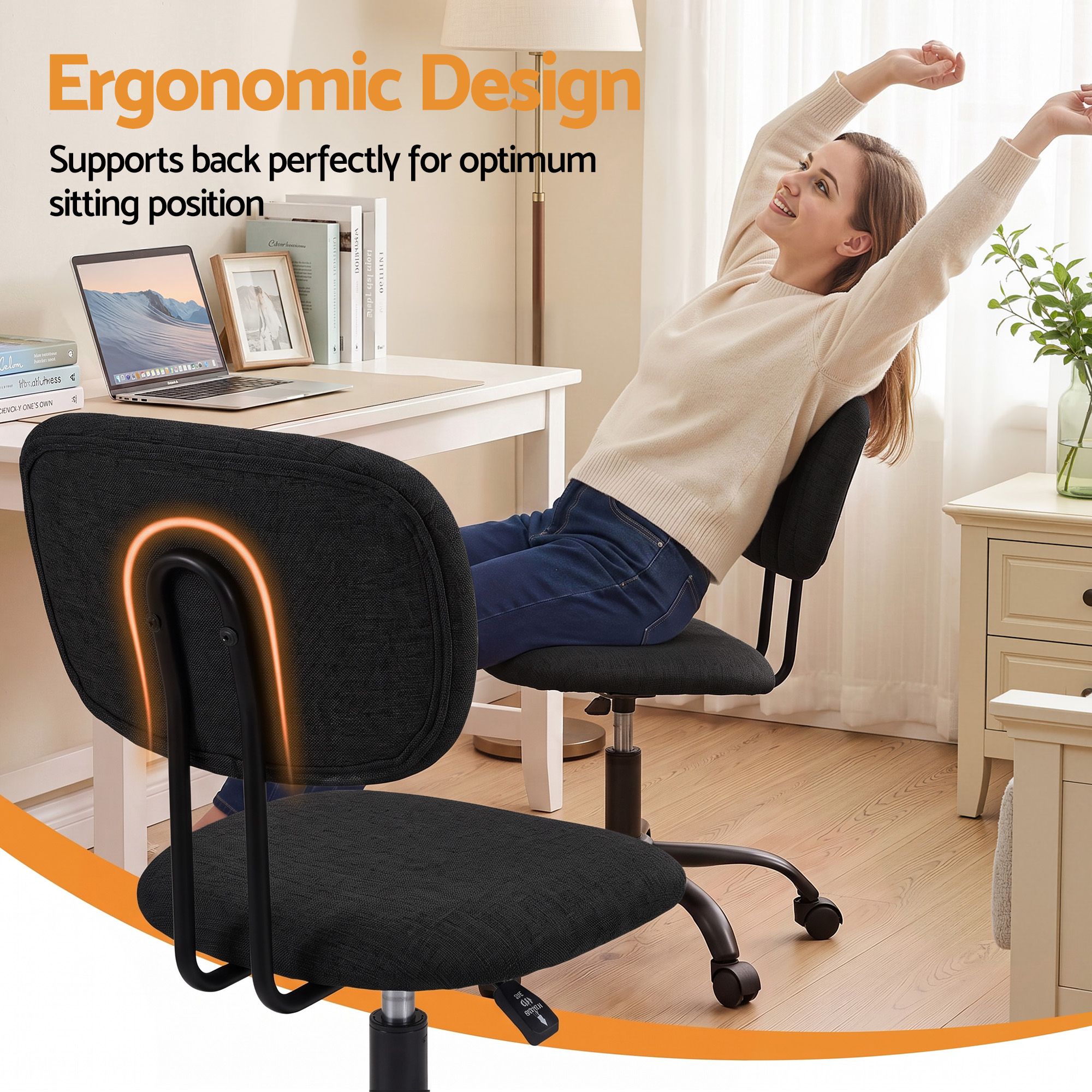 Artiss Office Desk & Chair Set 120cm Computer Desk with 3 Drawers & Open Shelves, Ergonomic Armless Office Chair with Wheels, Height Adjustable for Home Office โ image 6