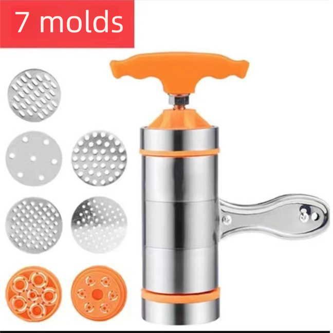 Orange Manual Stainless Steel Noodle Maker with Interchangeable Dies for Homemade Egg Noodles Flatbread and Dumpling Wrappers – Compact Kitchen Tool(Seven
