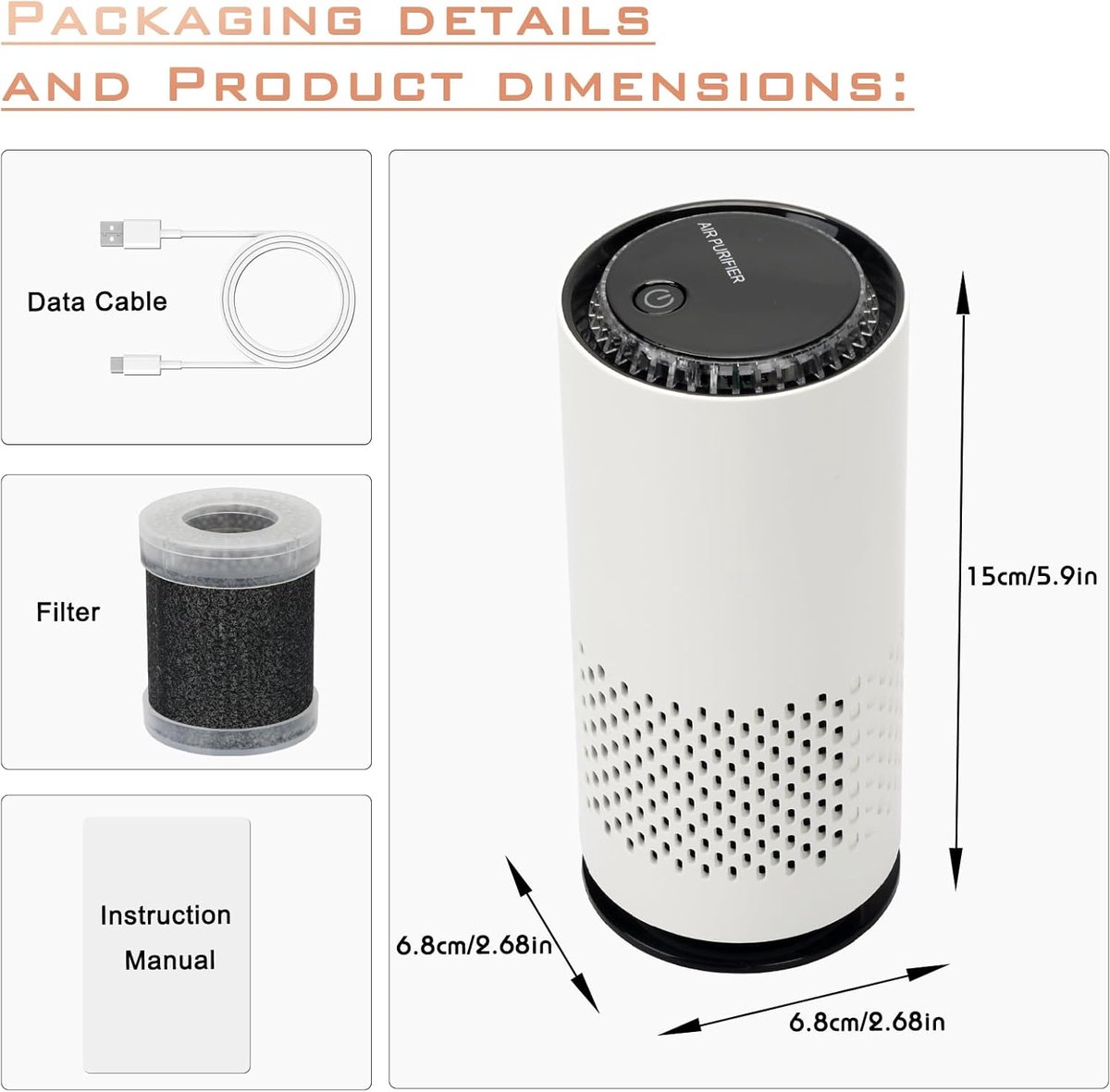 Air purifier - Negative ion air purifier - Air purifier for the home - Rooms up to 20 m² - Negative ion air purifier - Deodorizer - Ionizer - Wit — image 6