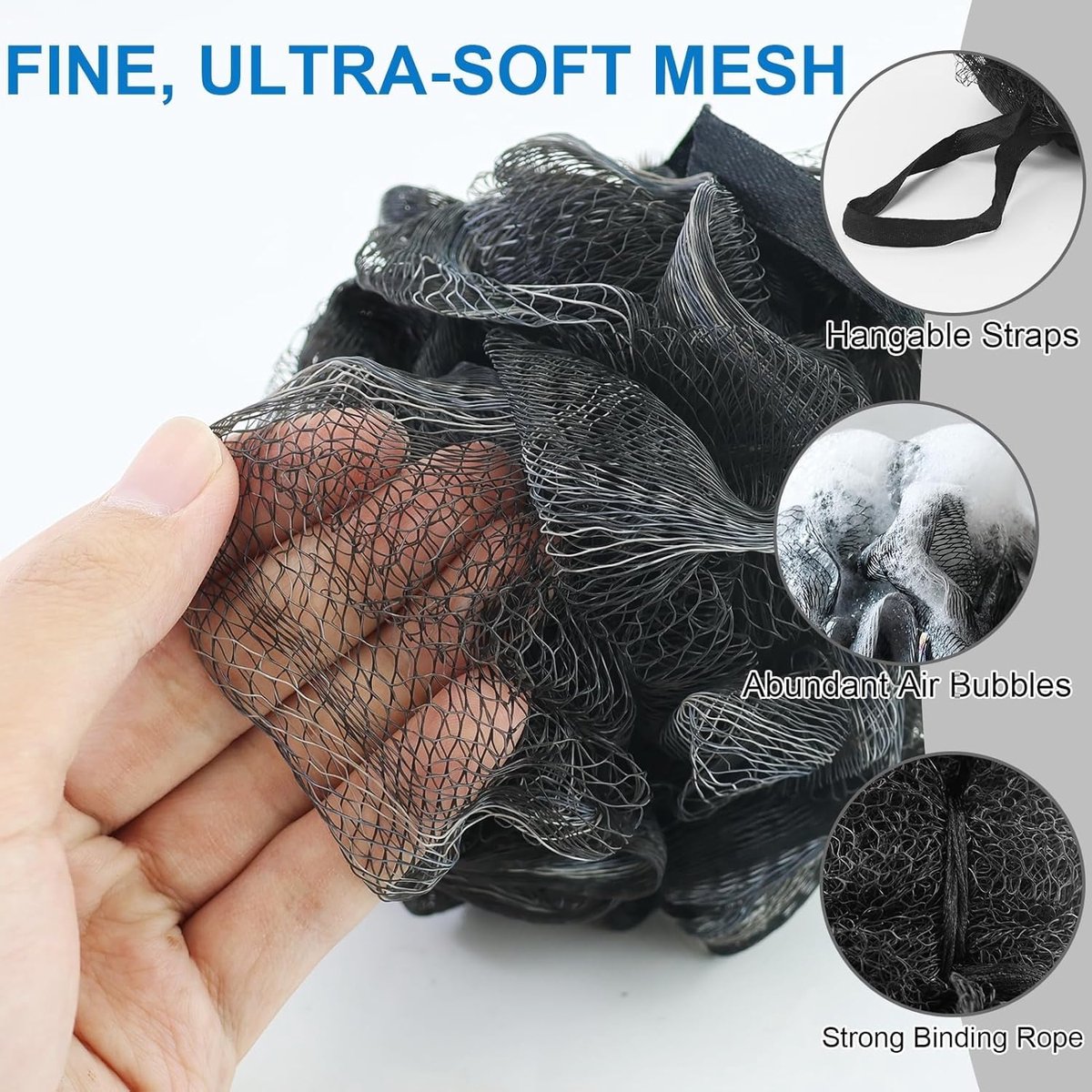 5-pack bath sponge - bath ball - exfoliating sponge - bath sponge - shower sponge - (black) — image 2