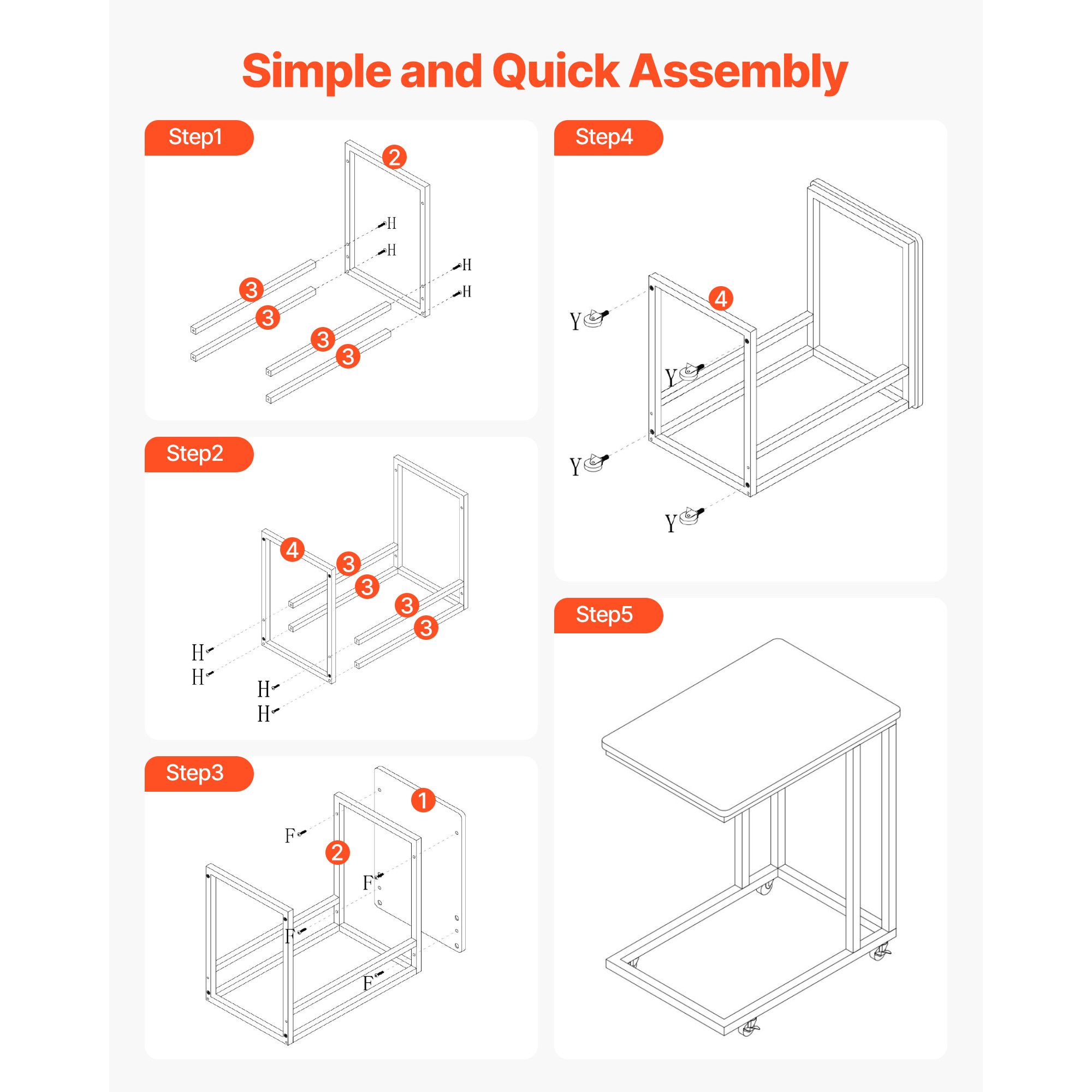 C Table, C Shaped Sofa Side Table with Metal Frame Rolling Casters, Portable C Shaped End Stand for Living Room Bedroom Office, 19.69 x 13.78 x 23.82 inches — image 5