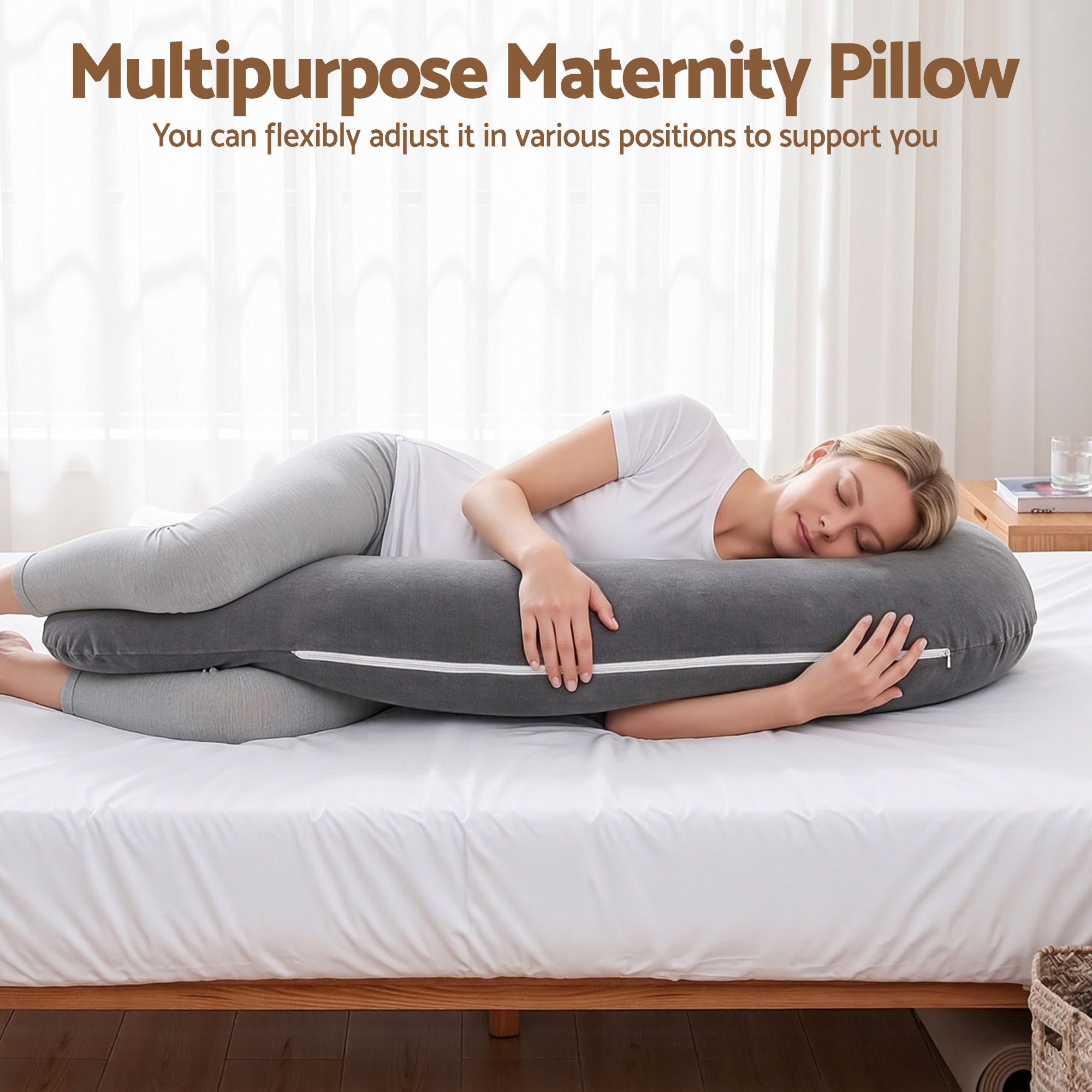 Giselle Bedding Pregnancy Pillow for Side Sleeping L-Shaped Maternity Body Pillow for Women 100% Cotton Jersey Cover for Head Neck Belly Support, 63 × 115 cm — image 6