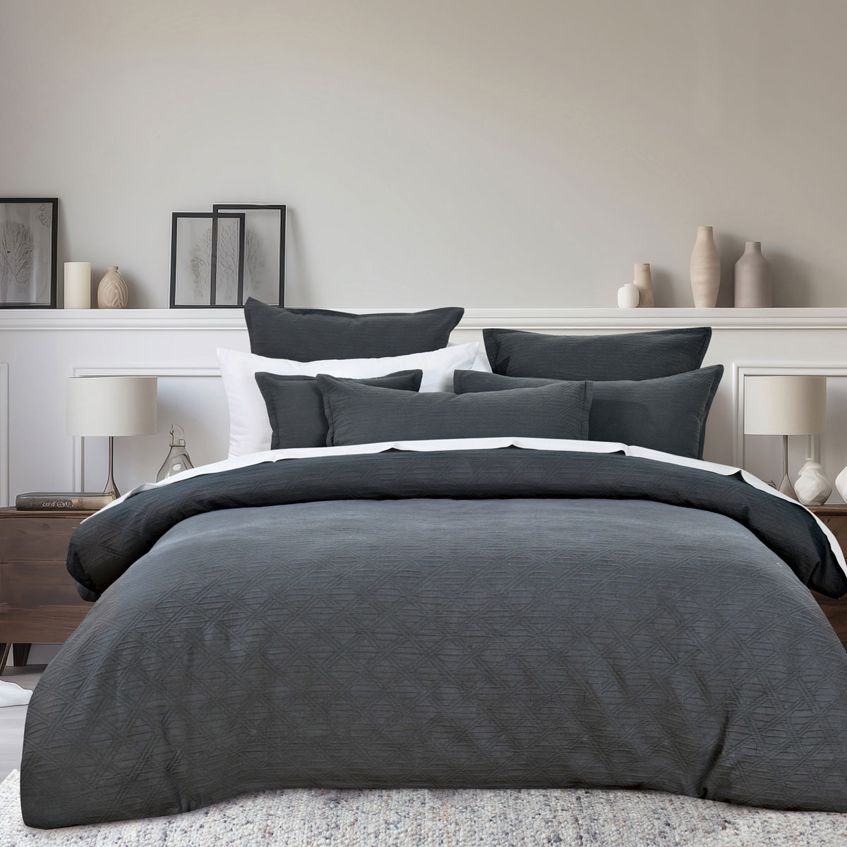Bianca Hallston Charcoal Pre-Washed Cotton Quilt Cover Set Super King