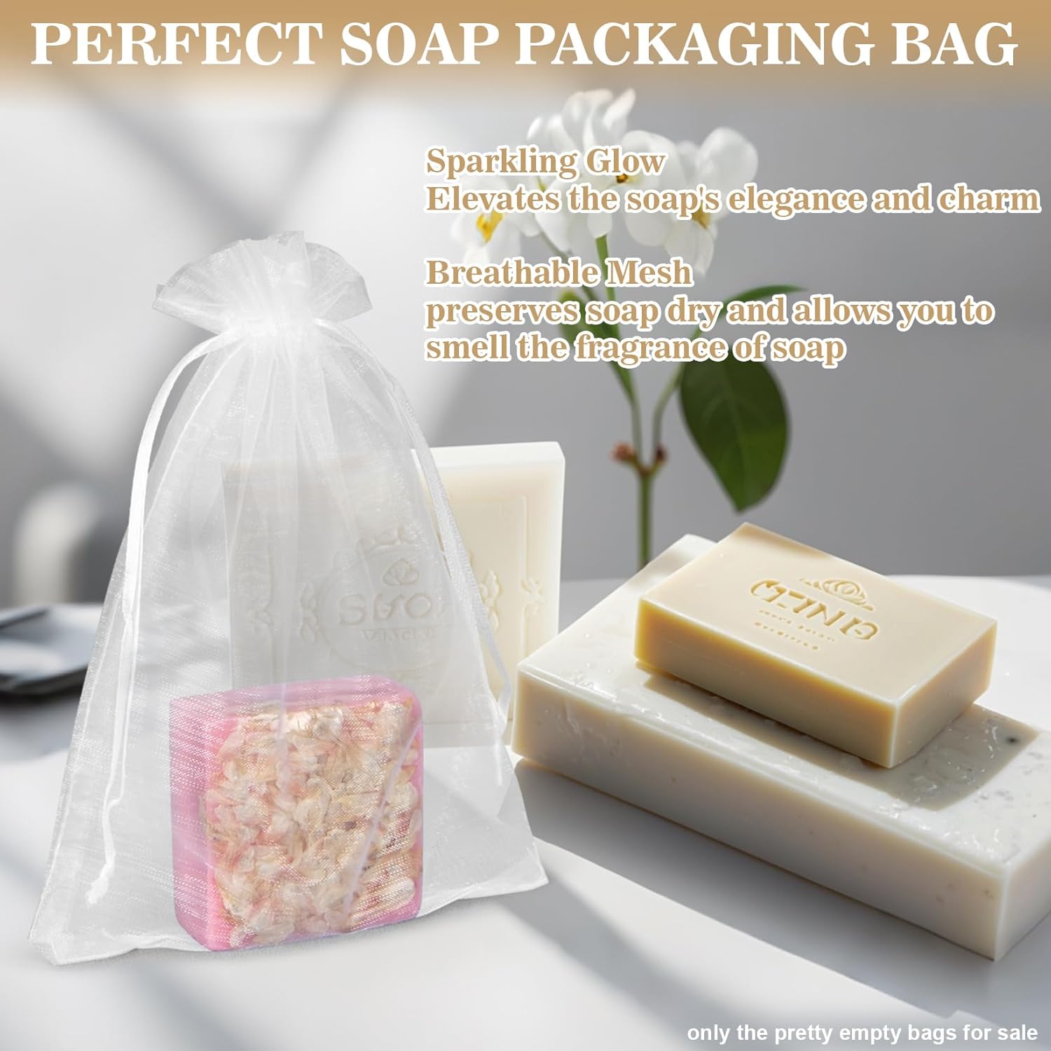 50 Organza Soap Bags for Packaging - Organza Gift Bags 5 × 7 for Homemade Soap Wedding Anniversary Souvenir Mesh Christmas New Year Party Favor Bags Small — image 4