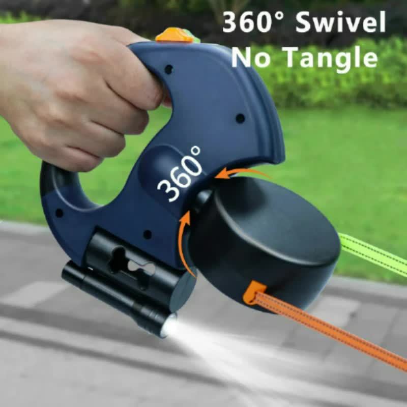 Black and Grey One-to-Two Retractable Dog Leash with One-Click Safety Lock & Night Light - 3M Tangle-Free 360° Rotation Walking Leash — image 3