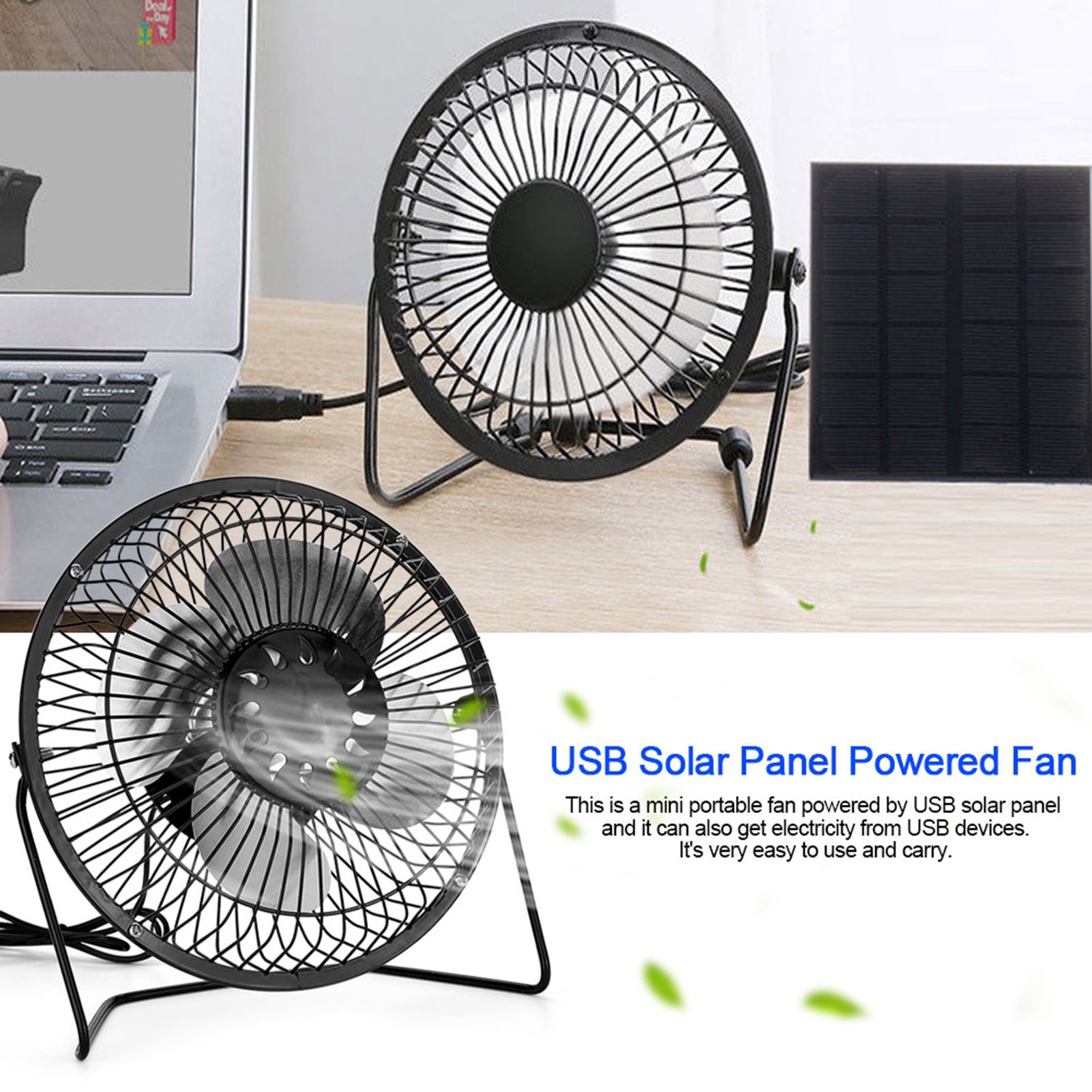 USB Solar Panel Powered Mini Portable Fan for Cooling Ventilation Home Travelling Fishing โ image 2