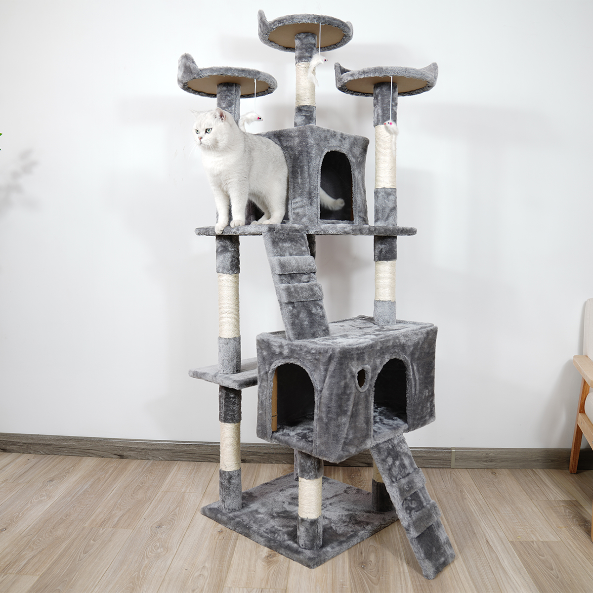 Furtastic 170cm Cat Tree Tower Scratching Post Multi-Level Condo Activity Centre with Cubbies & Ramps - Silver Grey โ image 5
