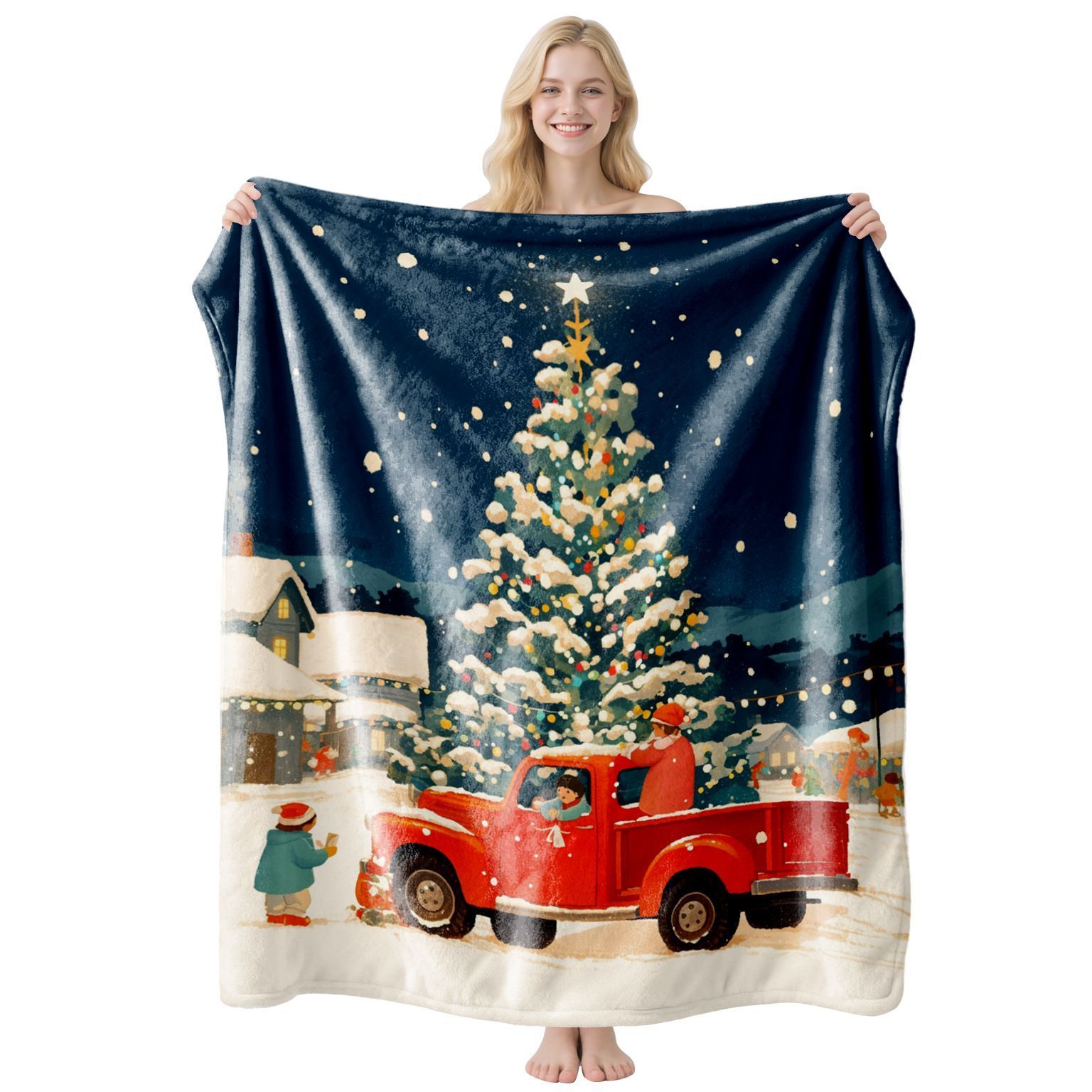 Lightweight Festive Flannel Throw, Sofa & Bed Cover For Christmas & Halloween, Thoughtful Present For Family Holiday Gifting Occasion, Style FLR‑204, Size S