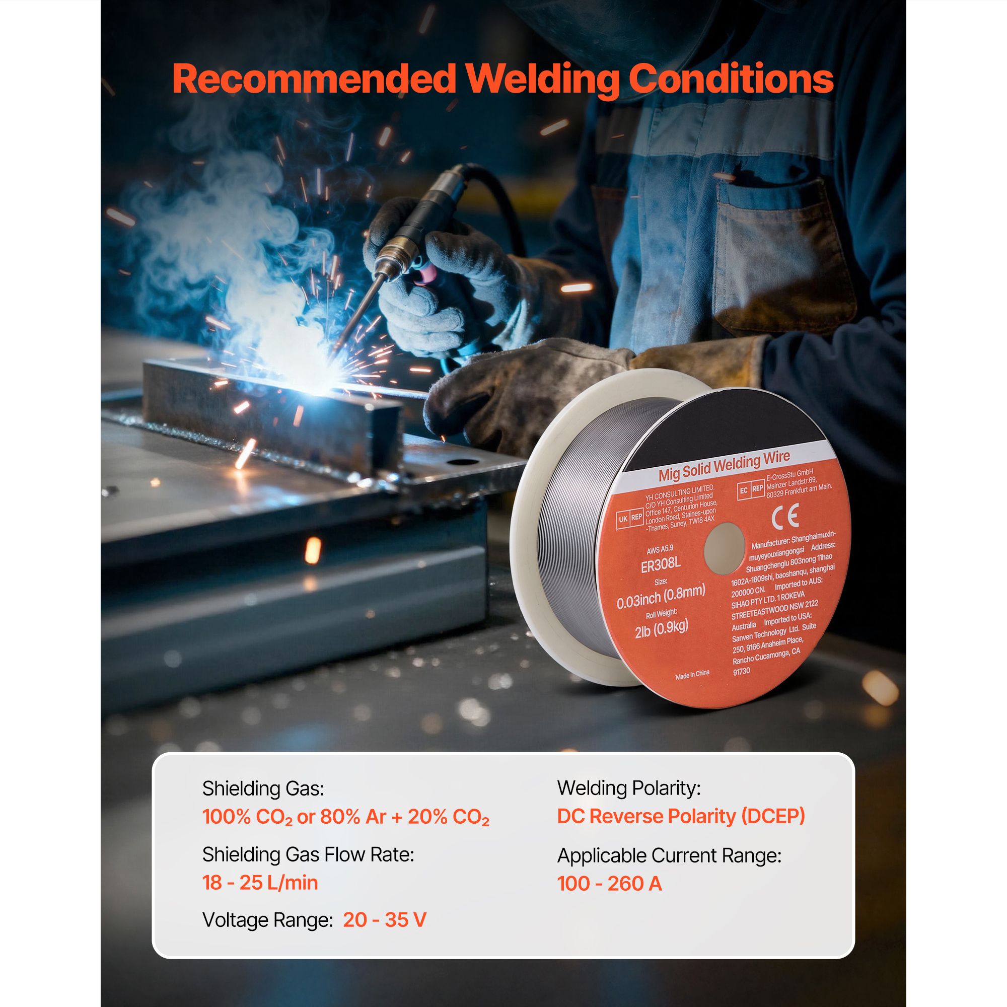 Solid MIG Welding Wire, ER308L 0.8mm 0.9kg, Low Spatter Stainless Steel Welding Wire with High Feedability for All-Position Gas Shielded Welding — image 6