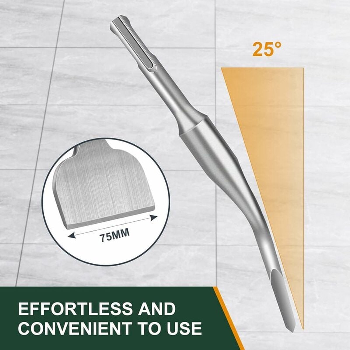 Chisel - 17 * 165 * 75 mm - Tile chisel - slanted chisel - stone chisel - cold chisel - flat chisel - hammer drill chisel - tile chisel for SDS-plus - 40CR — image 2