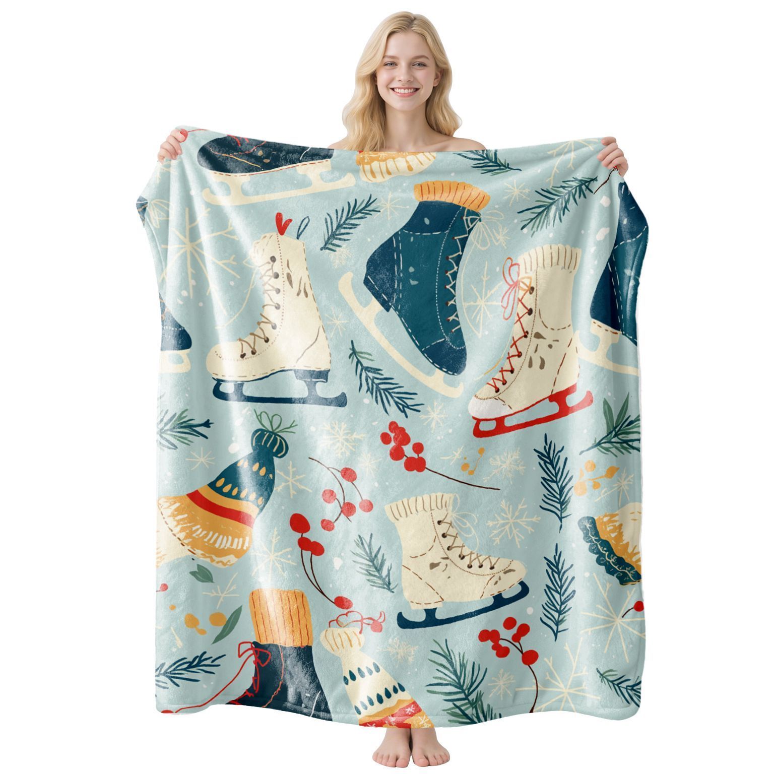 All‑season Warm Flannel Blanket, Festive Air‑Condition Throw, Practical Gift For Christmas & Halloween Interior Home Ornament, Style FLR‑213, Size XL