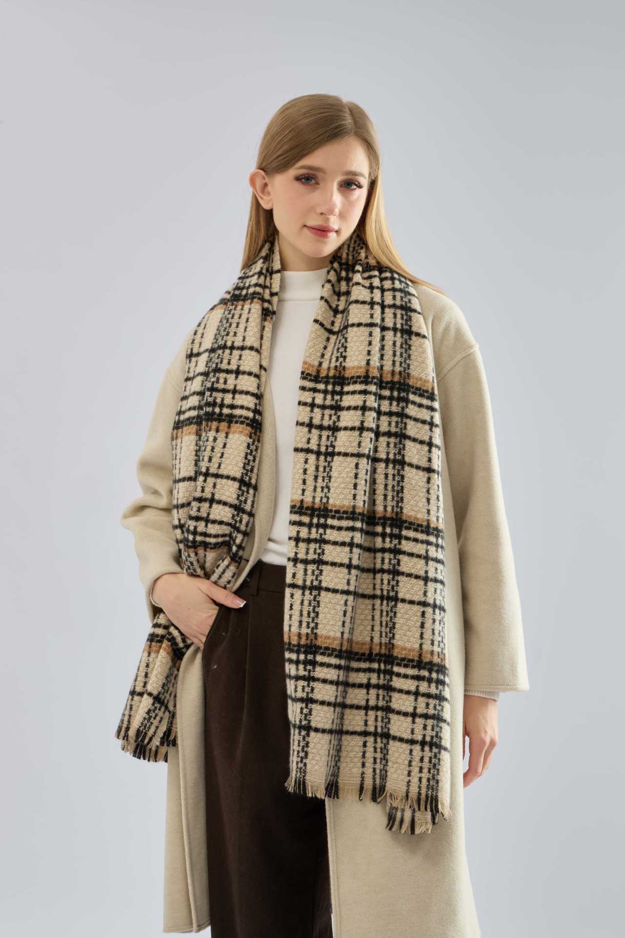 Red Chic Plaid Winter Scarf - Large Soft Polyester Shawl Wrap with Tassels, Korean Inspired Fashion — image 5