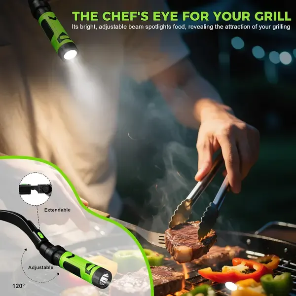 Magnetic LED BBQ Grill Light with Hands-Free Neck Mounted Spotlights for Smoking, Outdoor Cooking and Night Grilling, Black and Green — image 2