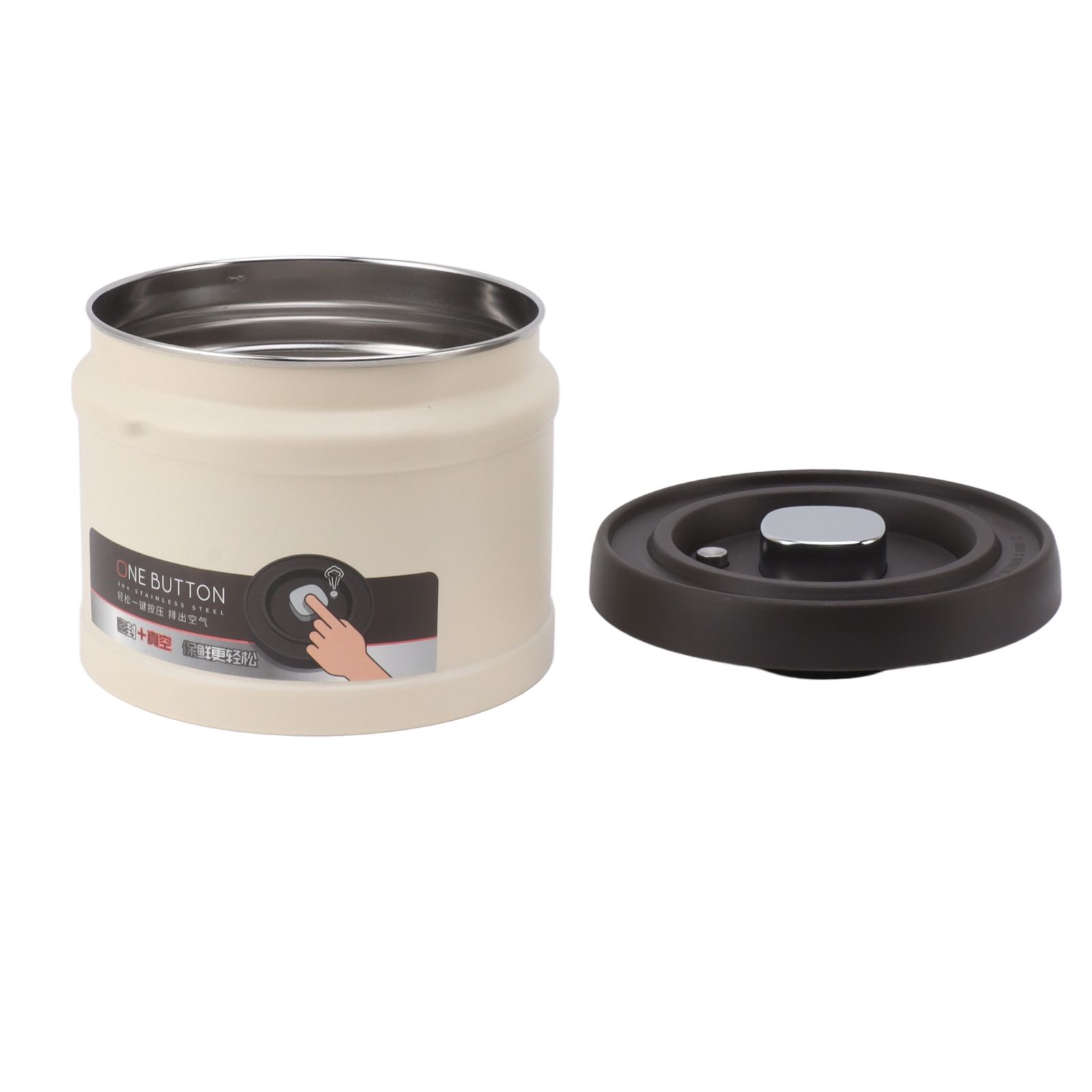 Vacuum Sealed Coffee Container 304 Stainless Steel Press Type Airtight Food Storage Container for Coffee Beans Tea Nuts 1100ML Beige โ image 5