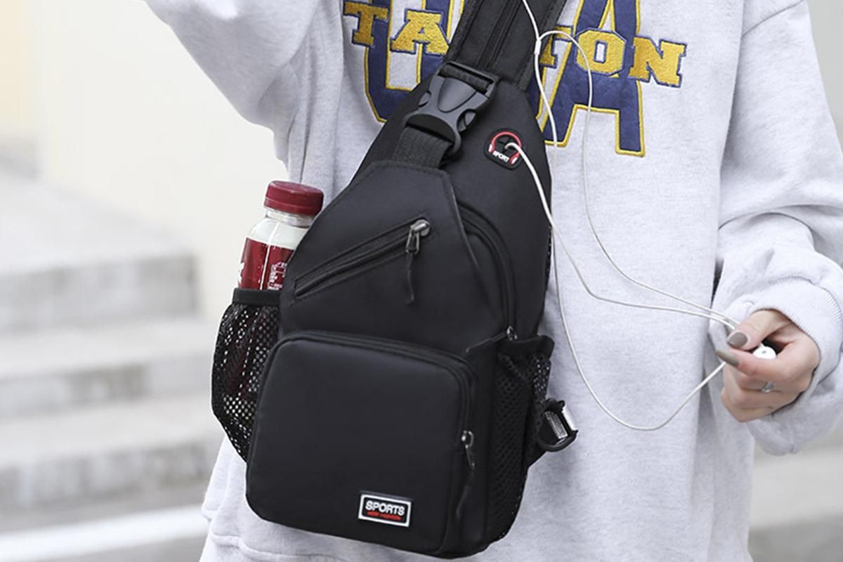 Water-resistant Chest Pack Outdoor Travel Shoulder Sling Backpack Crossbody Bag -Black — image 3