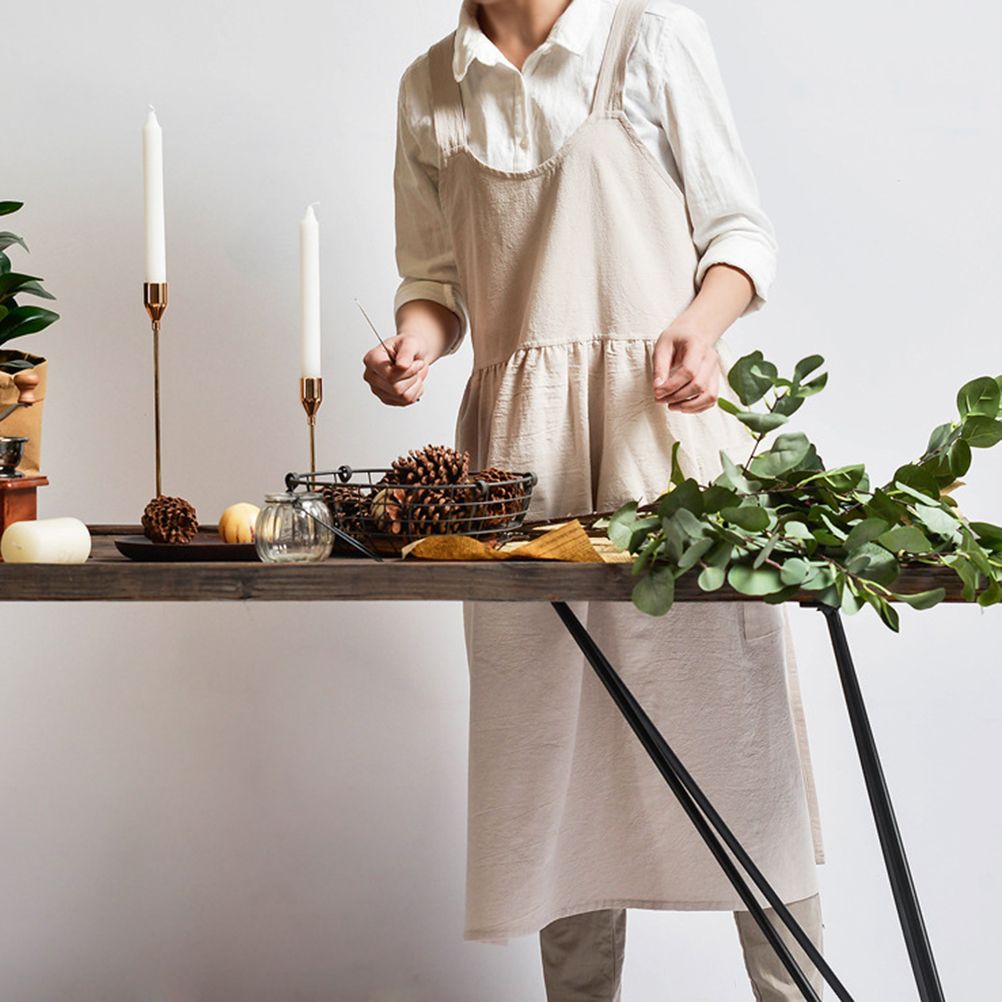 Women Kitchen Cooking Apron with 2 Front Pockets Cotton Linen Apron Coffee Shops Flower Shops Work Cleaning Aprons โ image 2