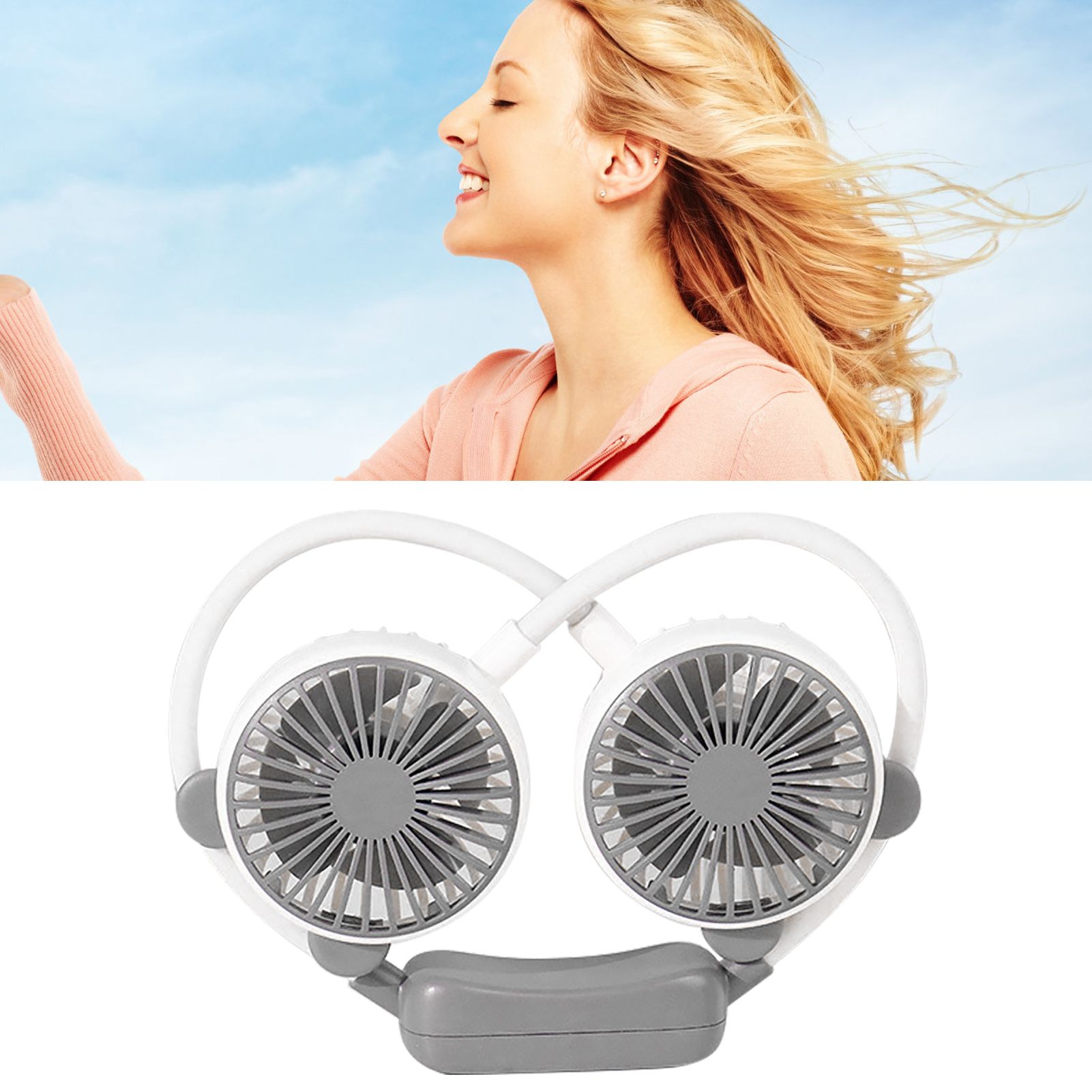 Portable Neck Fan Bendable Wearable USB Rechargeable Hand Free Mini Hanging Fan for Office Travel White โ image 5