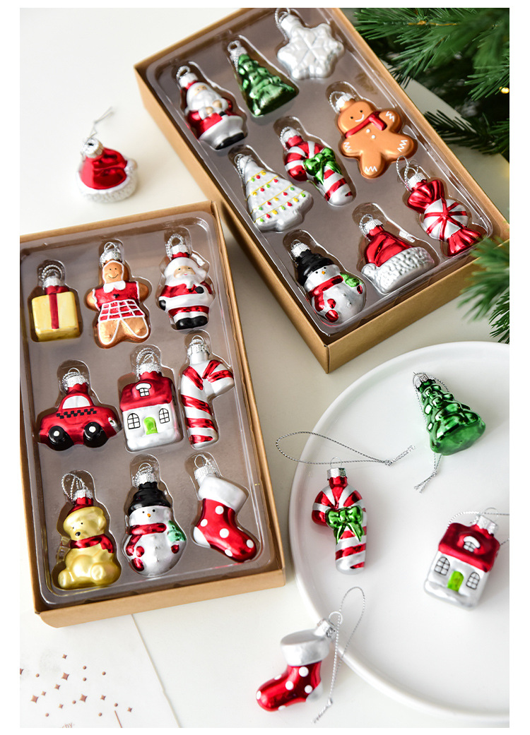 Style A Colorful Charming Miniature Glass Christmas Ornament Set - 9pc Classic Holiday Figures — image 2