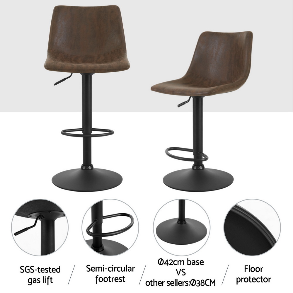 Artiss 4x Bar Stools Vintage Leather Swivel Gas Lift Brown — image 4