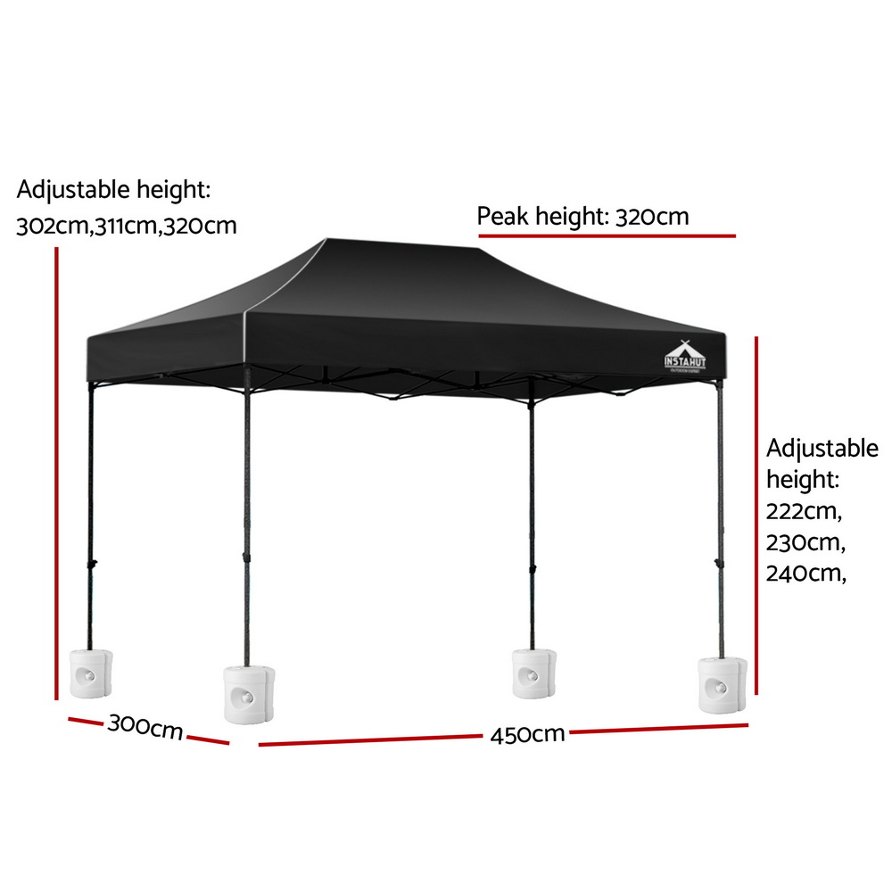 Instahut Gazebo Pop Up Marquee 3x4.5 Folding 500D Wedding Tent Base Pod Black โ image 3