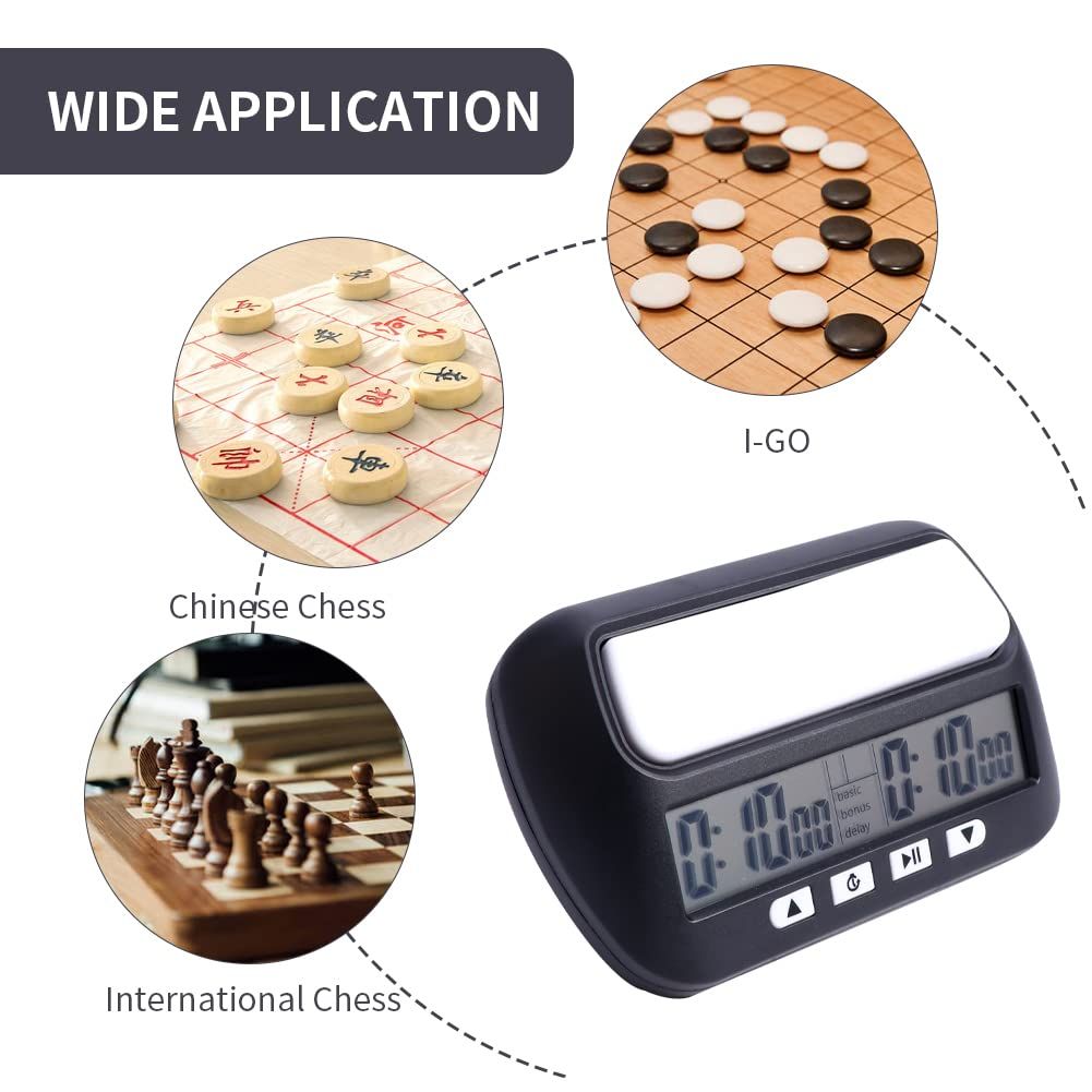 Chess Clock Digital Chess Timer Professional for Board Games,Portable Digital Chess Clock & Game Timer (Black) — image 3