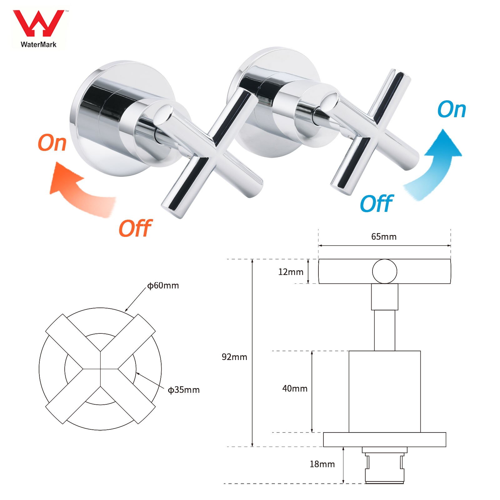 Mirror Chrome 1/4 Turn Twin Taps Hot Cold Water Control Mixer For Bath Spout Set — image 2
