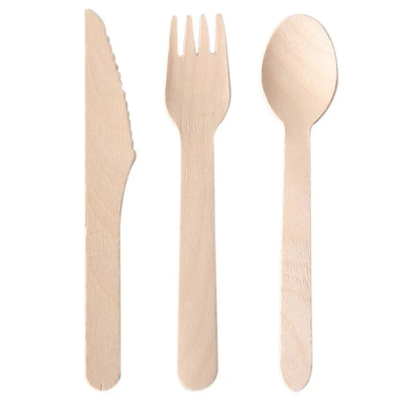 Wooden Cutlery Set Disposable Bamboo Wood Bulk Buy Forks Spoons Knives Party Eco โ image 3