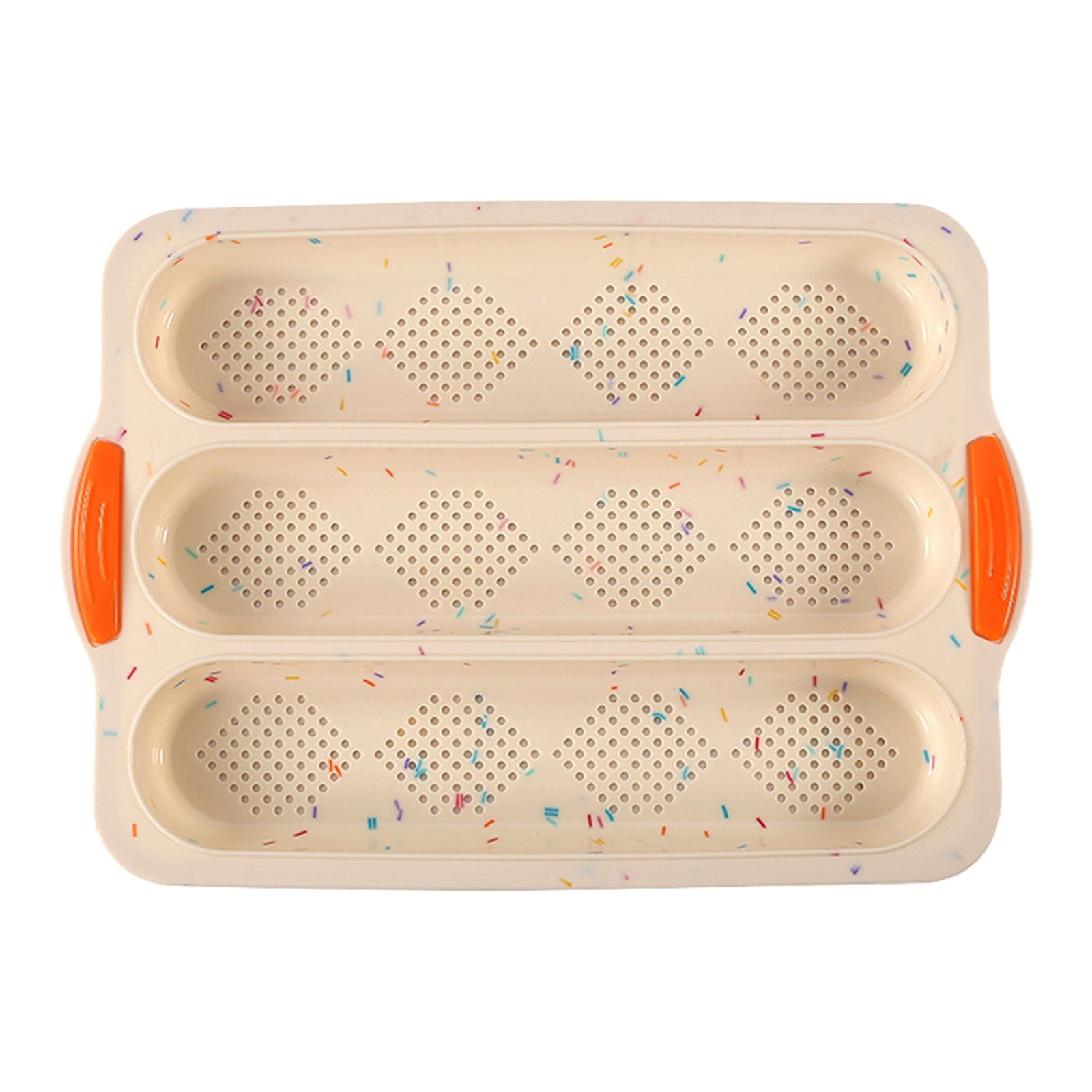 3-Slot French Bread Pan - Non Stick Silicone Baguette Mold for Hoagie, Sub Roll & Hot Dog Buns - Oven Safe Baking Tray with Vent Holes (Beige) Clearance B — image 2