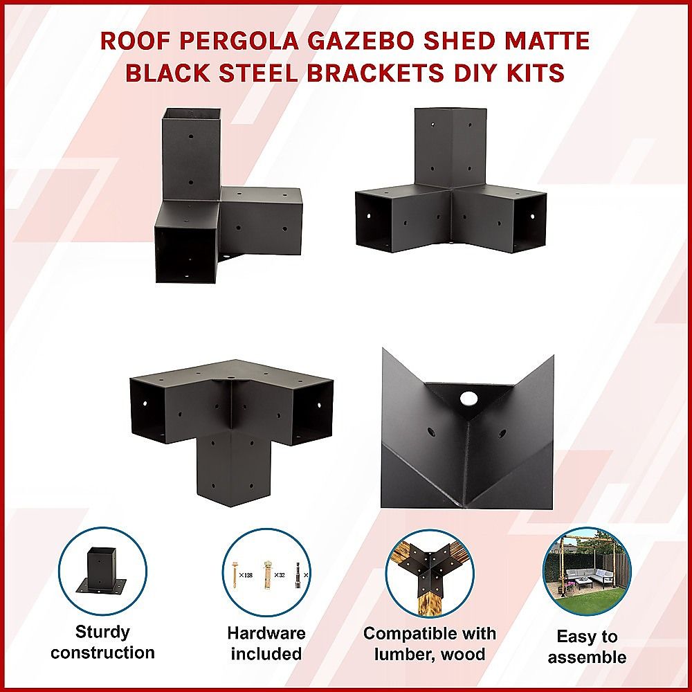 Roof Pergola Gazebo Shed Matte Black Steel Brackets DIY Kits โ image 3