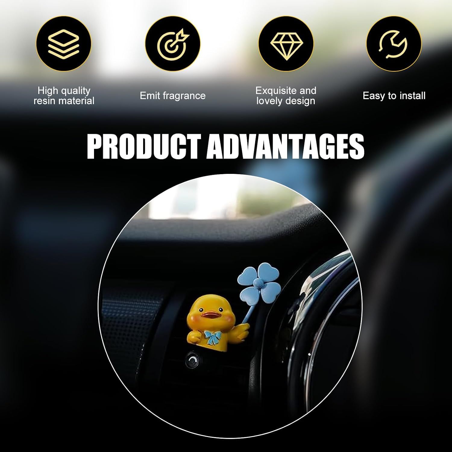 Car Air Vent Clip, 3D Stereo Cartoon Duck Decoration with Rotating Windmill, Cute Creative Dashboard Fan Outlet Trim with Adjustable Back Clip, Universal โ image 4