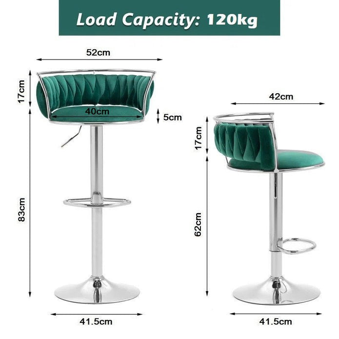 SERENITà Silver Swivel Upholstered Velvet Adjustable Height Counter Stool with Metal Frame Emerald Green (Set of 2) — image 6