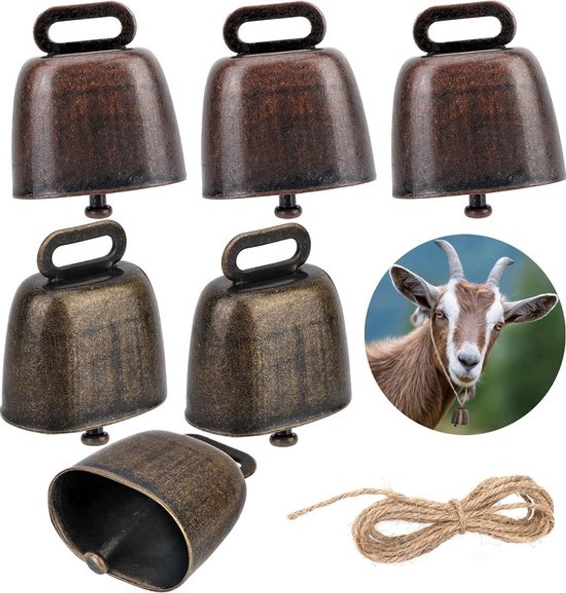 Cowbell 6 Pieces - Christmas Bells - Bell - Grazing Cowbell - Metal Cow Bell Small Bells - Goat Bell - Horse - Doorbell - Dog Bell - Christmas Decoration