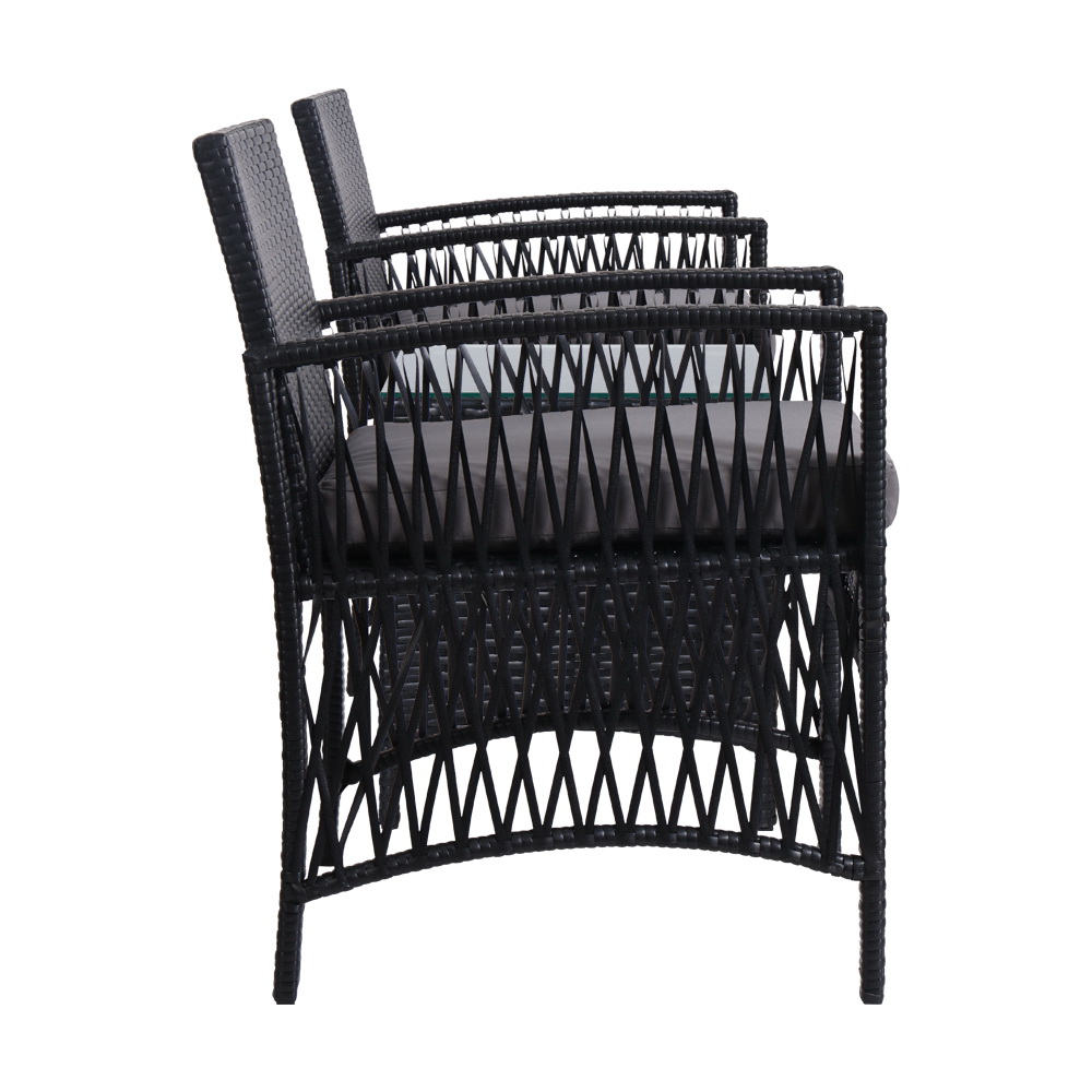 Gardeon 3PC Outdoor Bistro Set Patio Furniture Wicker Dining Chairs Table Cushion Black โ image 3