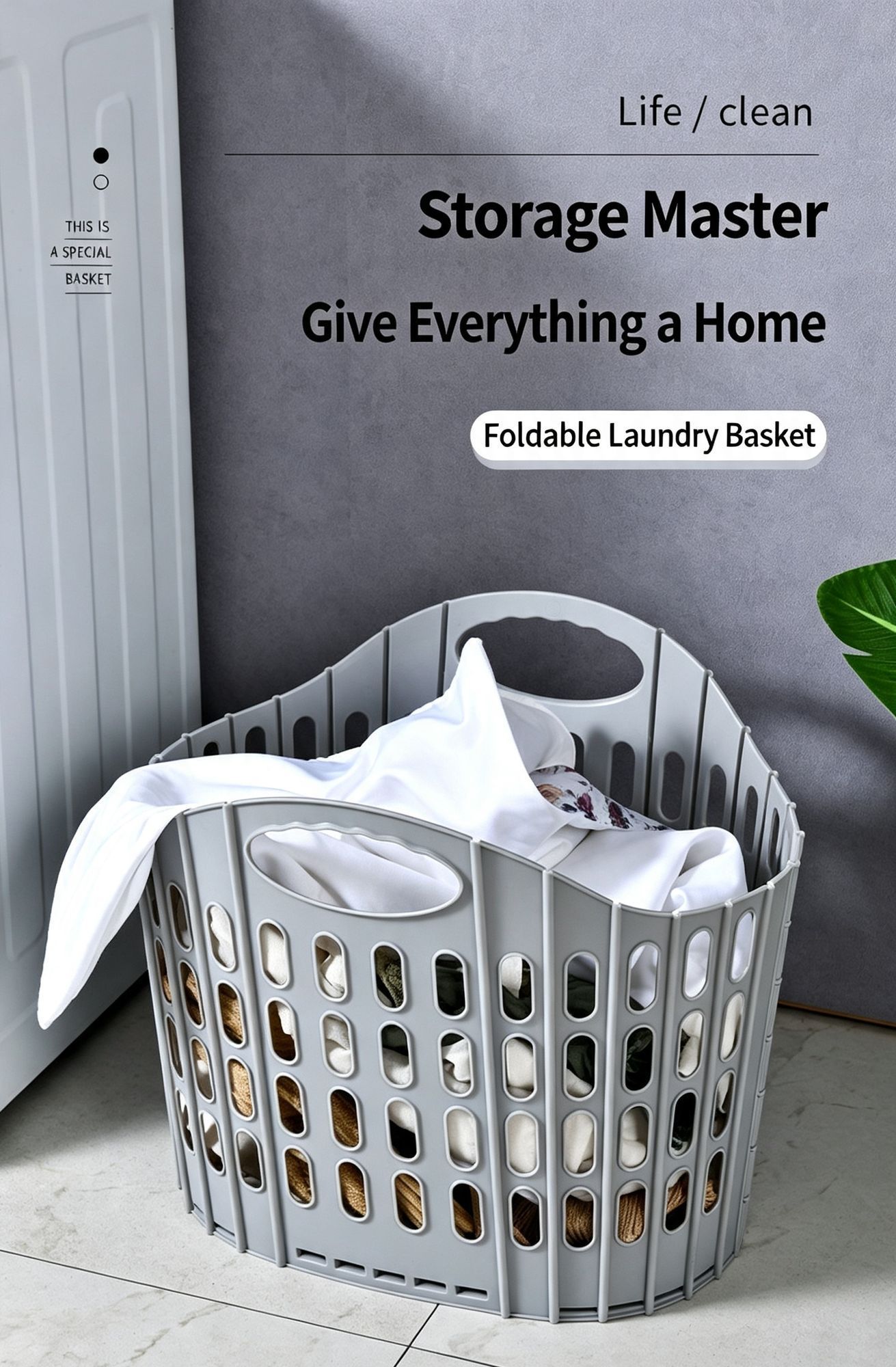 Extra Small Hollow-out Foldable Clothes Storage Basket, Grey Portable Hamper, Tidy Organiser for Laundry and Toys โ image 2