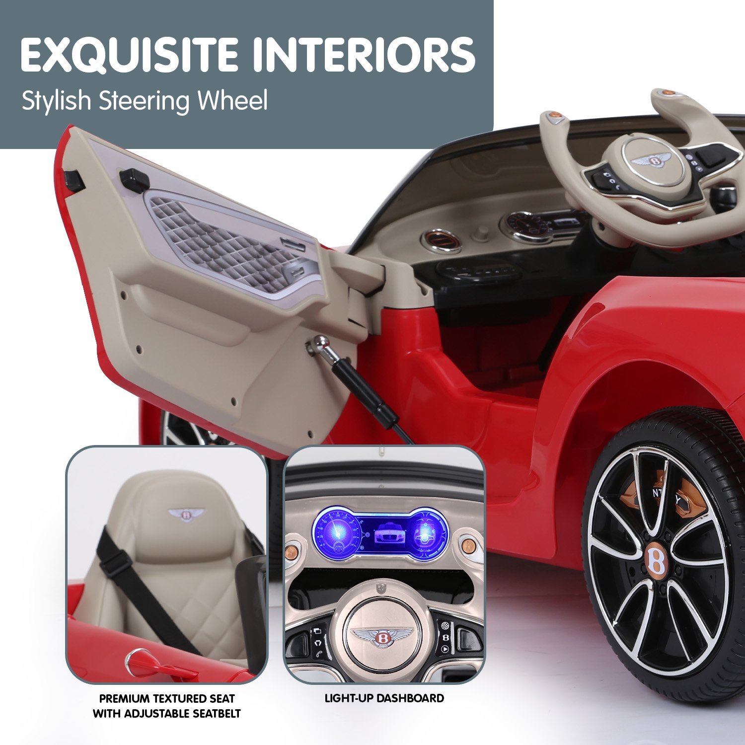 Kahuna Bentley Exp 12 Speed 6E Licensed Kids Ride On Electric Car Remote Control - Red — image 4