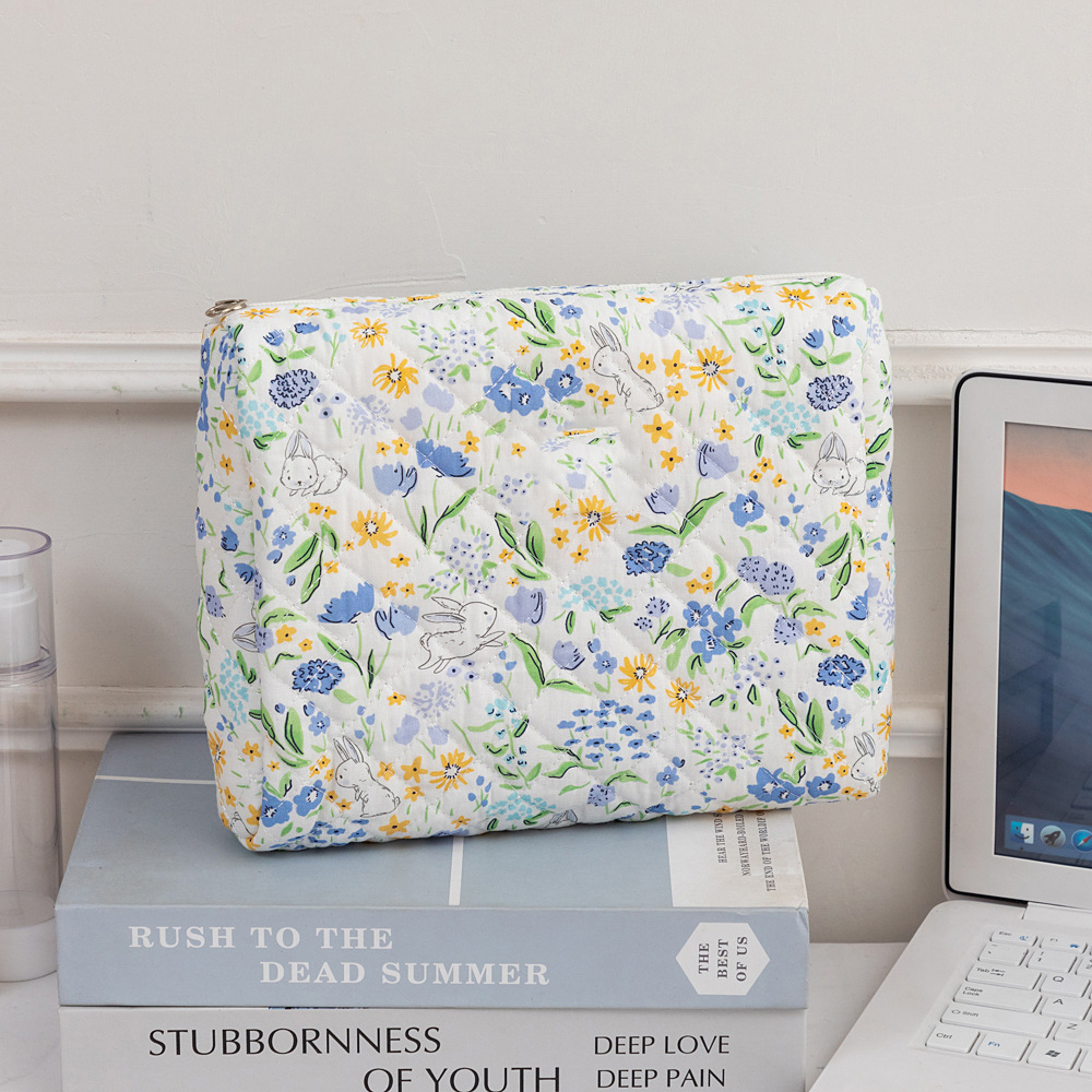 3SET Quilted Floral Makeup Bag Collection Cute Rabbit Pattern Cosmetic Pouch &Travel Toiletry Organizer & Pencil Case for School and Home — image 3