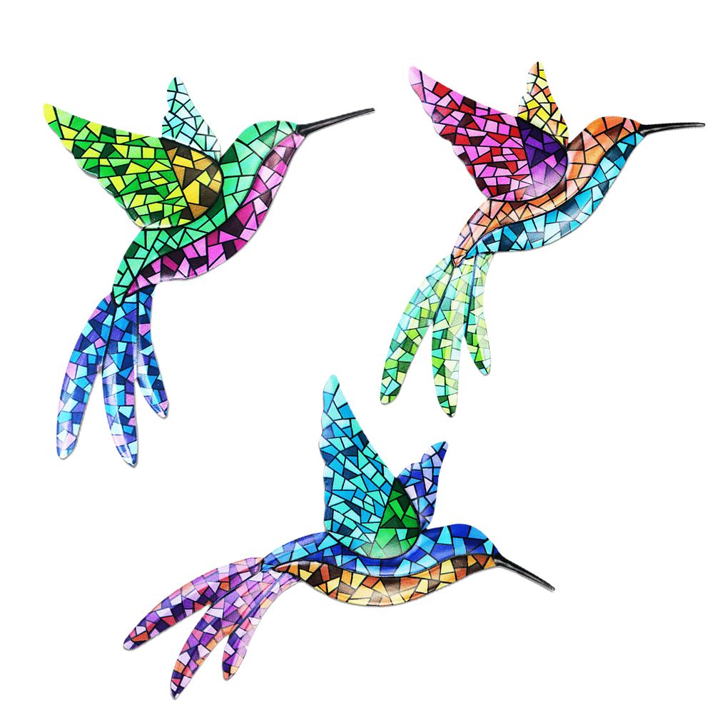 3Pcs Metal Hummingbird Wall Art Colorful Birds Sculpture Hanging Wall Decor for Indoor Outdoor Home Bedroom Office Patio Yard Garden