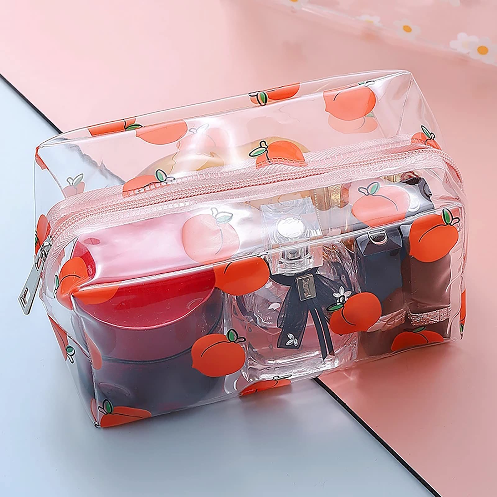 Clear Cosmetic Bags Cute Peach Fruit Transparent Makeup Bags Waterproof Portable Toiletry Organizer Women Cosmetic Pouch — image 4