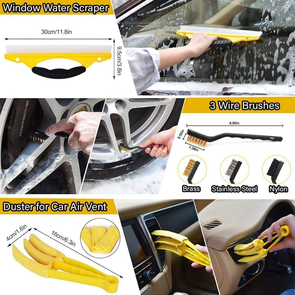 22 Pieces Car Wash Kit with Polishing Tools, Rim Brush and Interior and Exterior Car Care Accessories for Vehicle Cleaning — image 3