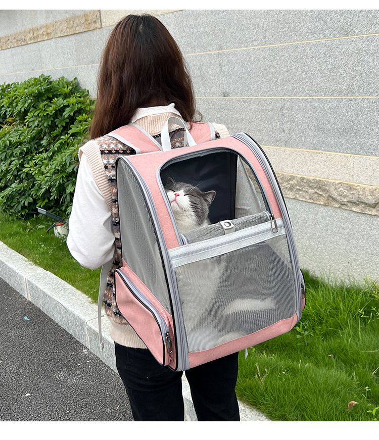 Pink Breathable Pet Carrier Backpack - 35 x 29 x 41 cm Oxford Fabric Travel Bag with Mesh Ventilation, Structured Support and Plush Mat for Cats and โ image 2