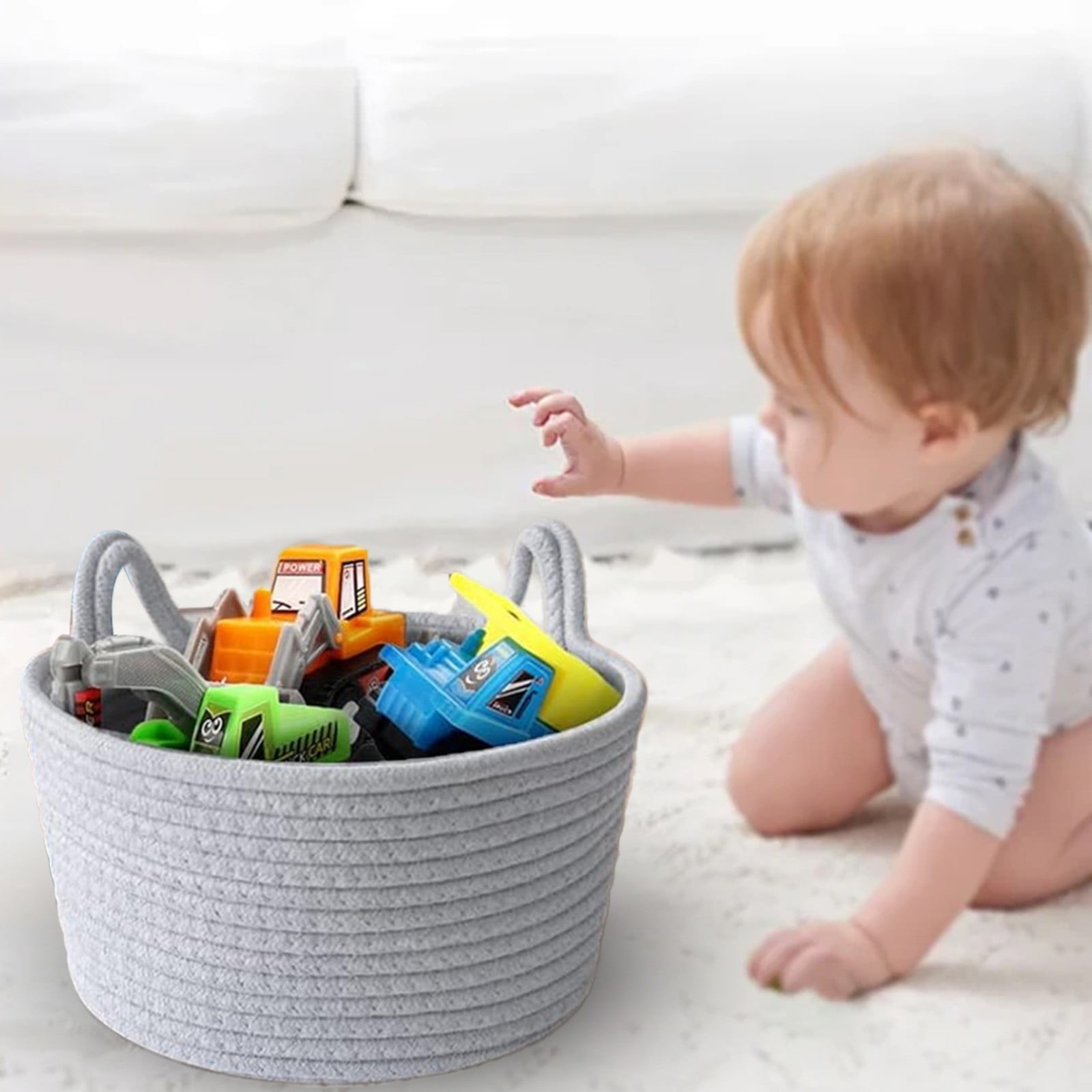 1 Piece Small Cat Ears Toy Organizer, Woven Cotton Rope Basket, Decorative Nursery Bins & Boxes Gift Basket Empty for Pet Toy, Grey, 21 x 12 cm โ image 6