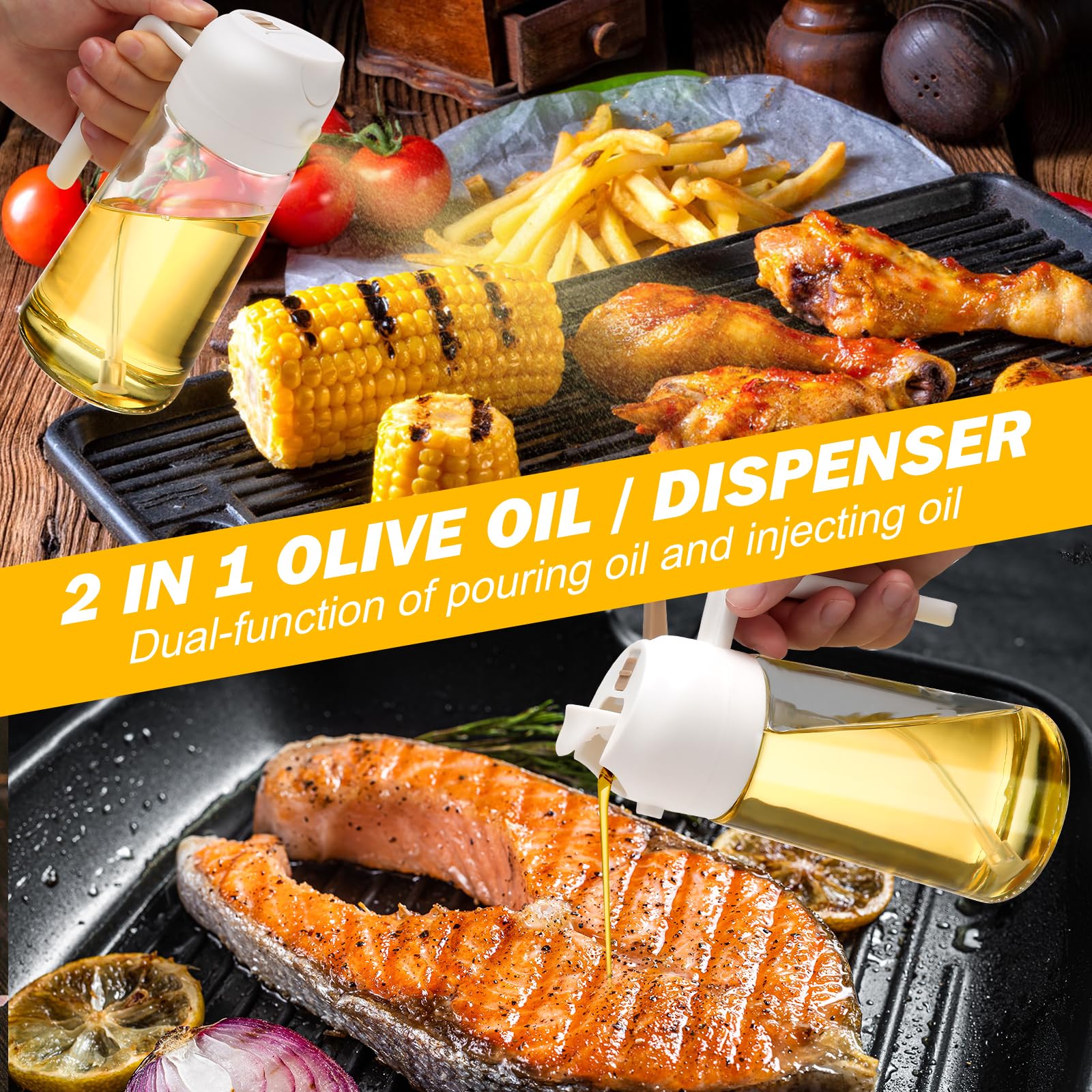600ml 2 in 1 Glass Oil Sprayer Dispenser Kitchen Sprayz Cooking Baking Oil Bottle BBQ Spray White โ image 2