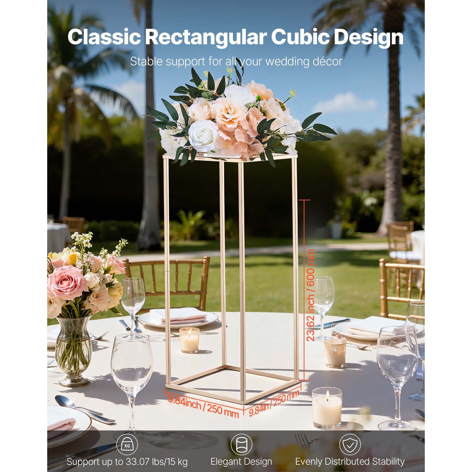 Wedding Flower Stand, 10PCS 60cm Column Flower Stand, Floral Stands with Acrylic Laminate, Gold Rectangular Floral Display Rack for Wedding, Party, Birthday — image 2